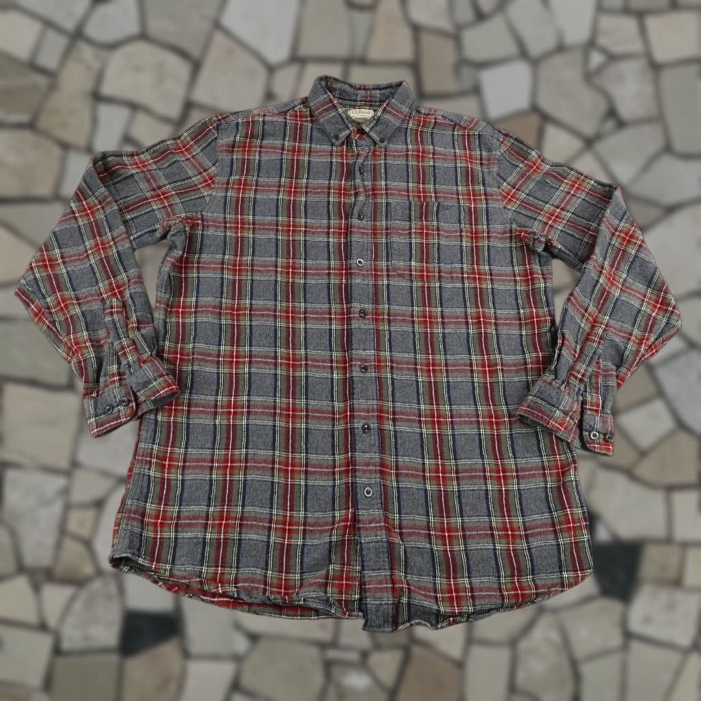 Vintage VINTAGE LL Bean Shirt Mens Big & Tall Large Tall Plaid Flannel Button-Up Cotton Gray Red 90s Mens Size US L / EU 52-54 / 3 - 1 Thumbnail