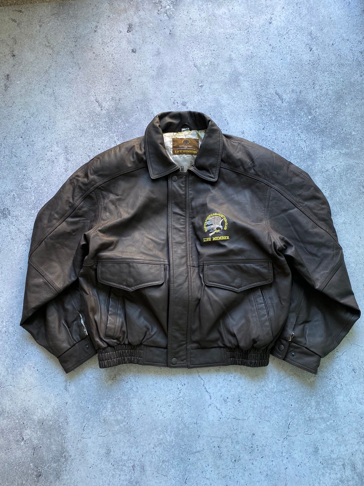 Pre-owned Bomber Jacket X Leather Jacket Vintage Real Leather Hunter Bomber Jacket In Brown