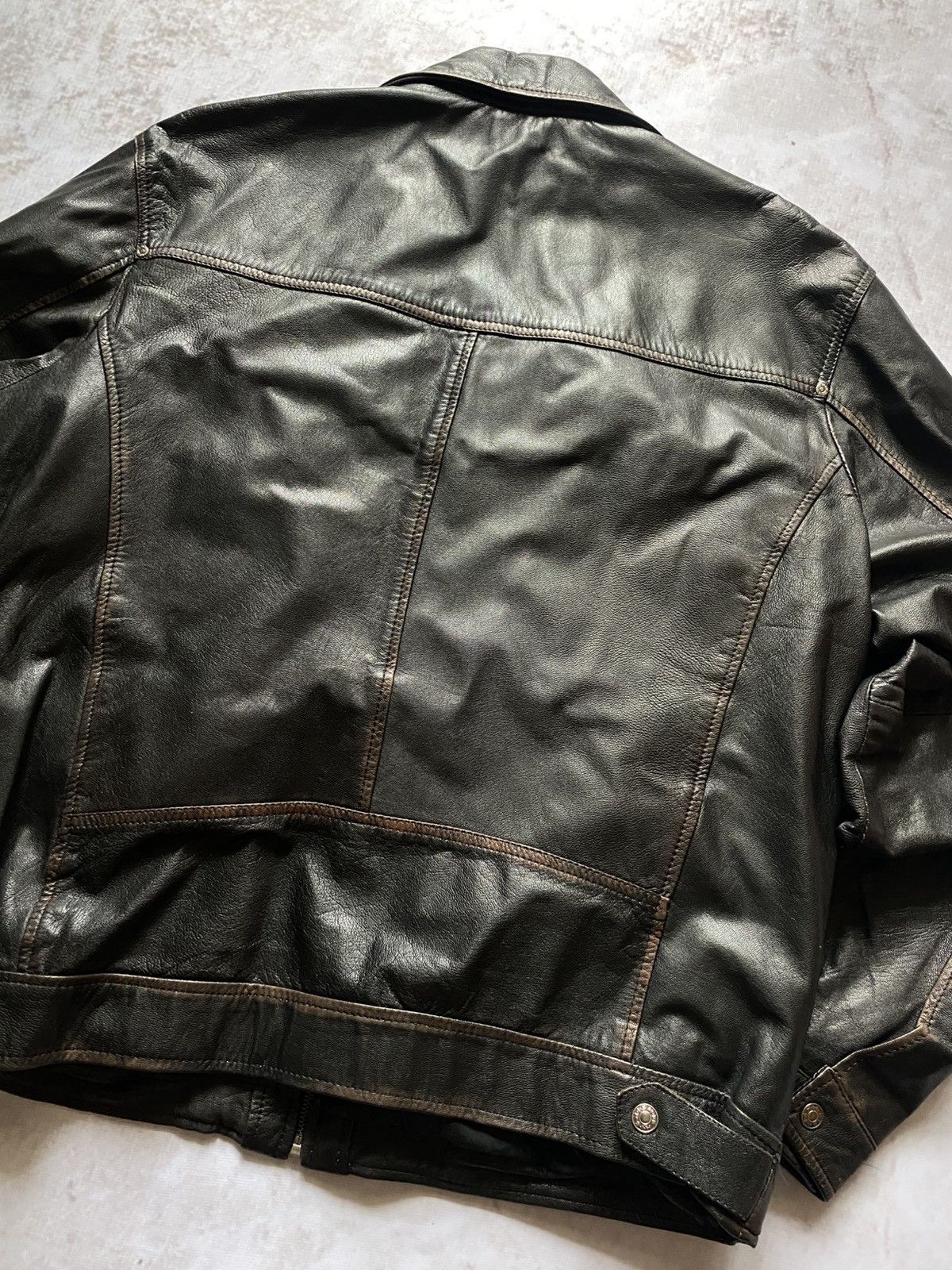 Genuine Leather Vintage Faded Leather Bomber Jacket Moto Y2K Schott Style XL Size US XL / EU 56 / 4 - 16 Thumbnail