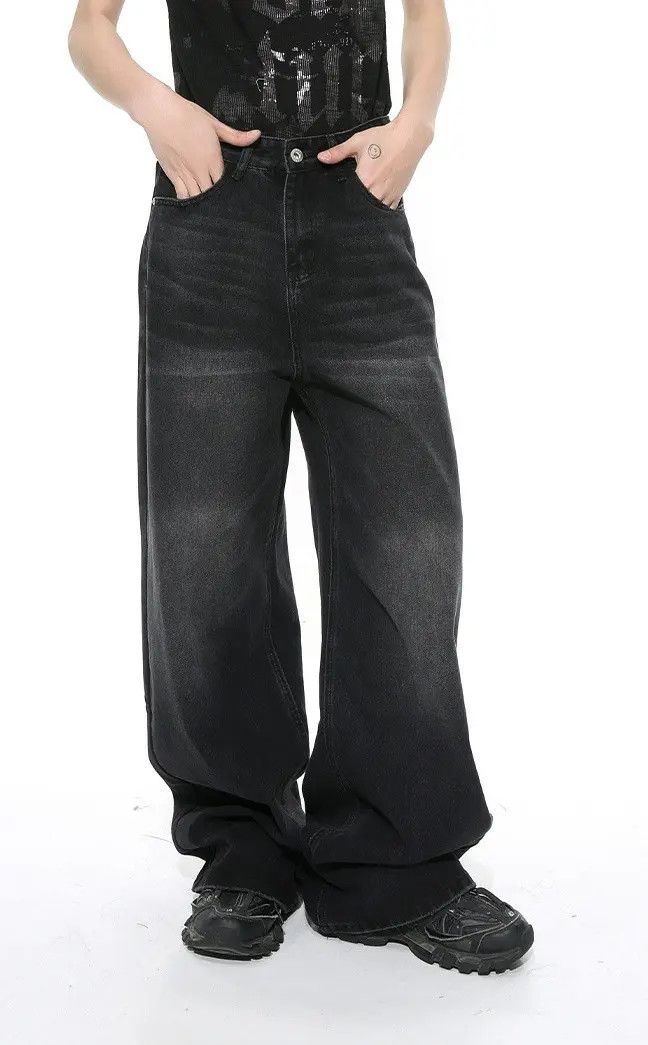 Japanese Brand × Jean Vintage high street distressed wide-leg jeans Size US 32 / EU 48 - 1 Thumbnail