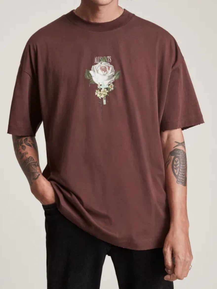 Allsaints Allsaints Japanese Centre Logo Flower Print Brown Tee Size US S / EU 44-46 / 1 - 2 Thumbnail