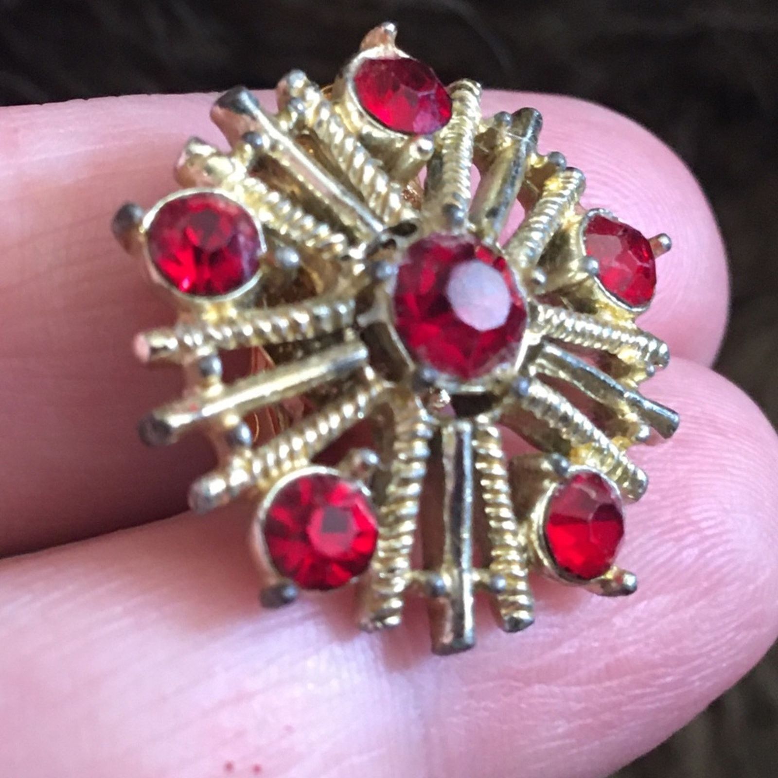 Vintage Vintage gold & red stone starburst earrings Size ONE SIZE - 2 Thumbnail