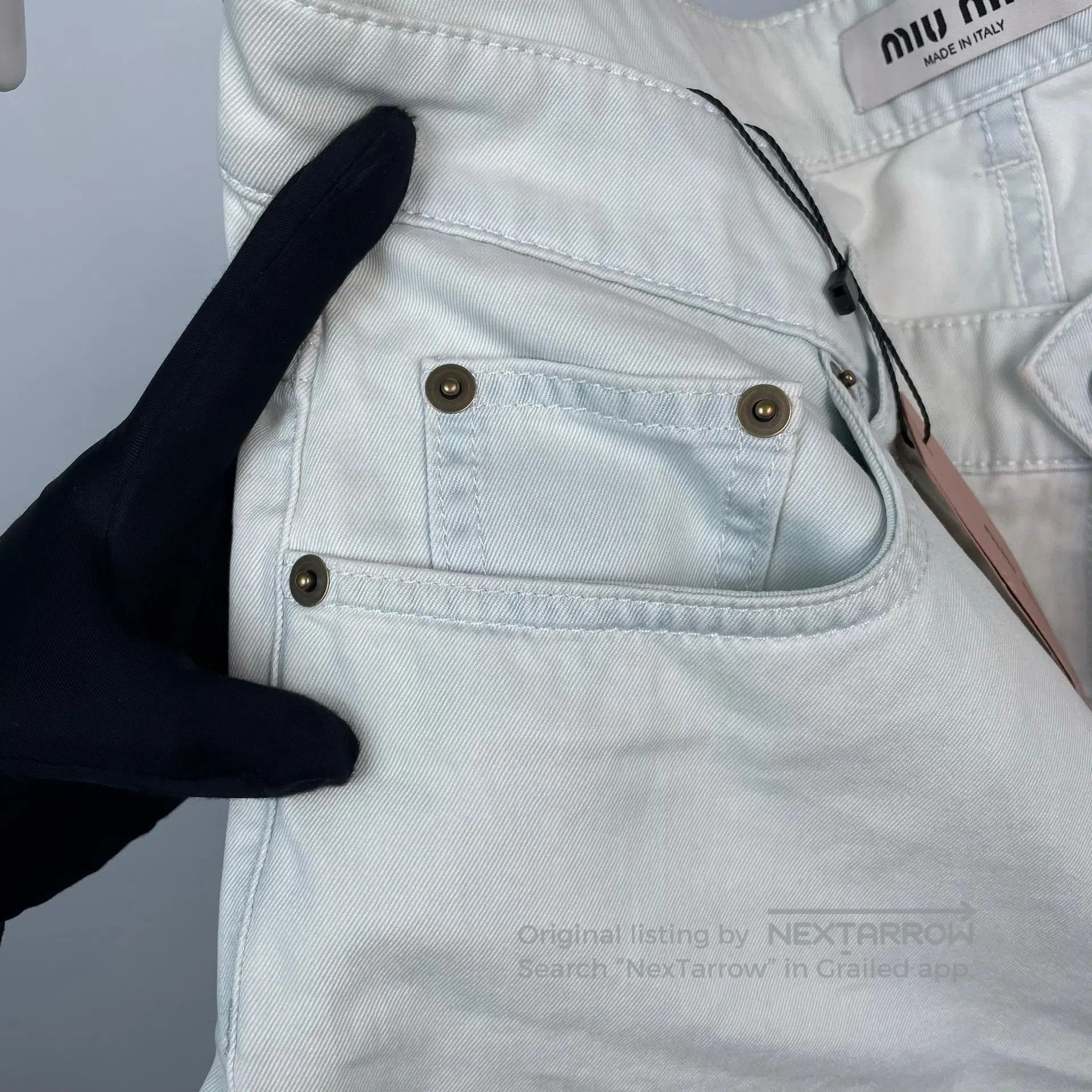 Miu Miu Miu Miu Light Color Letter Logo Blue and White Thin Denim Size 26" / US 2 / IT 38 - 3 Thumbnail
