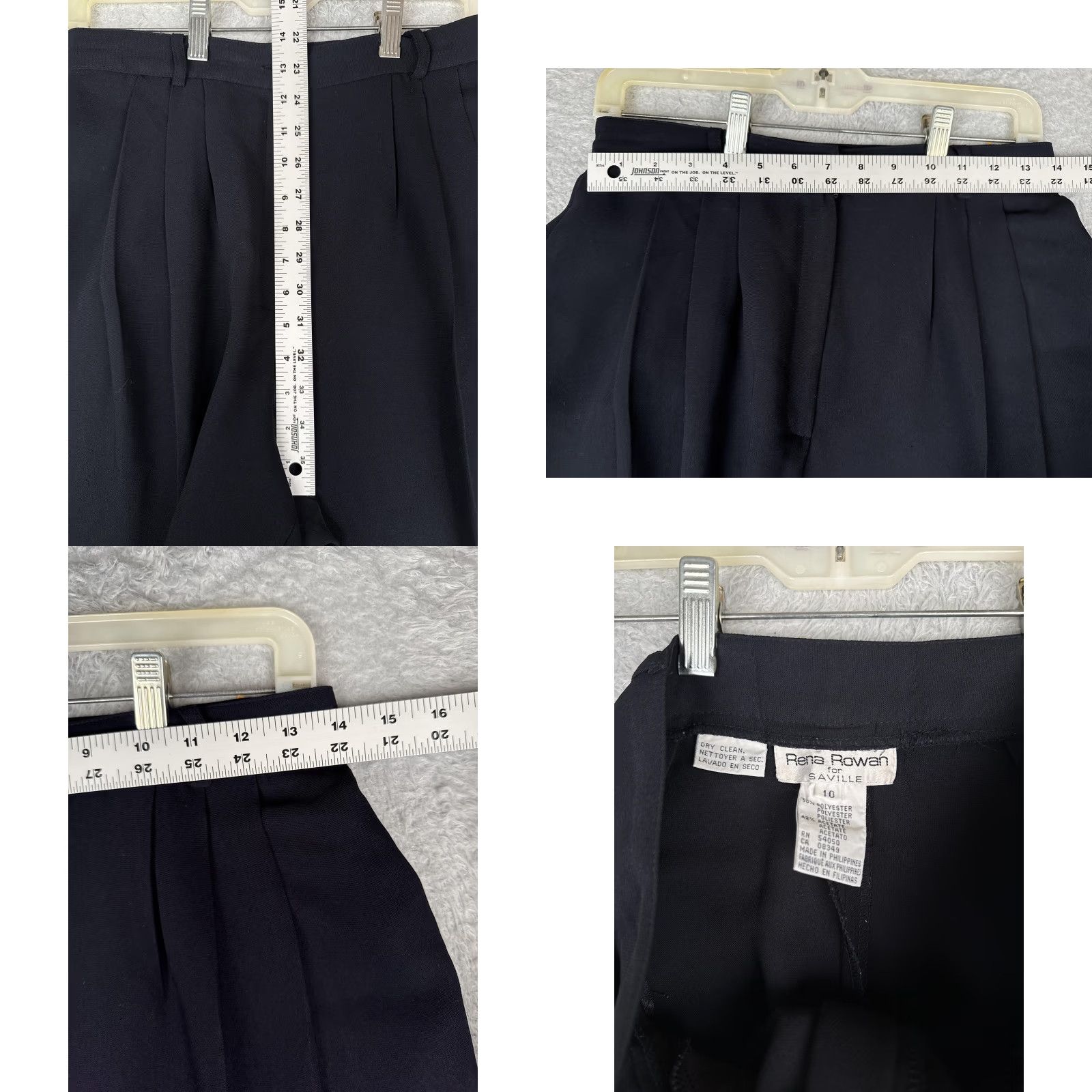 Vintage VINTAGE Rena Rowan for Saville Dress Pants Womens 10 Black Pleated Cuffed Poly Dress Pants Size 32" / US 10 / IT 46 - 8 Thumbnail