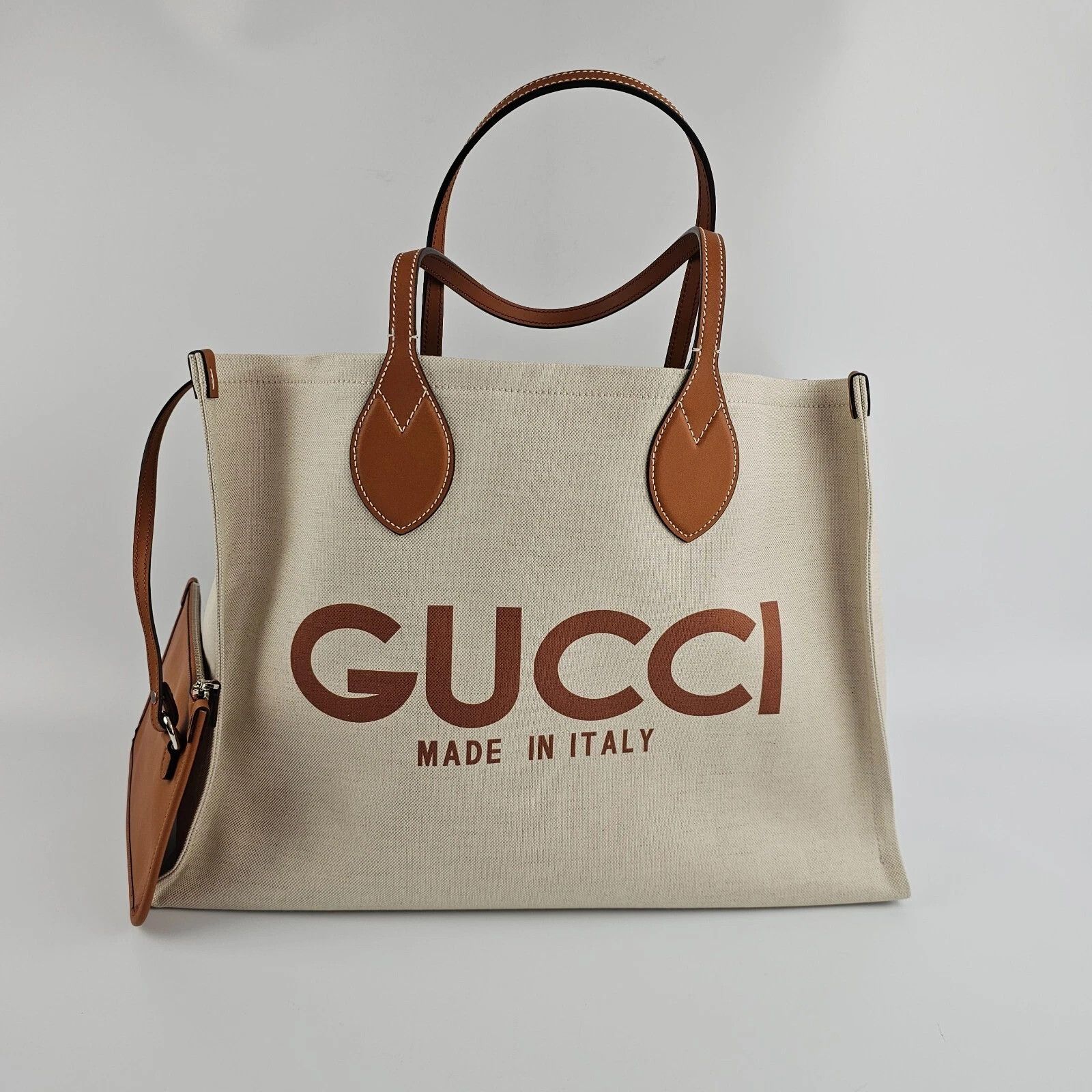 GUCCI Maxi $2450 Beige Cotton Tote Bag New And Authentic