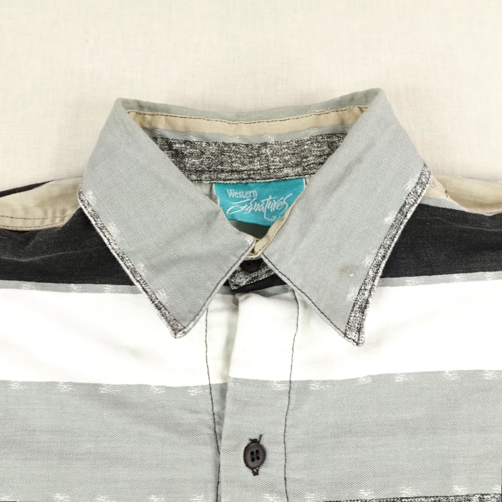 Vintage VINTAGE Western Signatures Button-Up Shirt Mens Large Gray Beige Stripes Long Sleeve Cowboy Outdoor Size US L / EU 52-54 / 3 - 2 Thumbnail