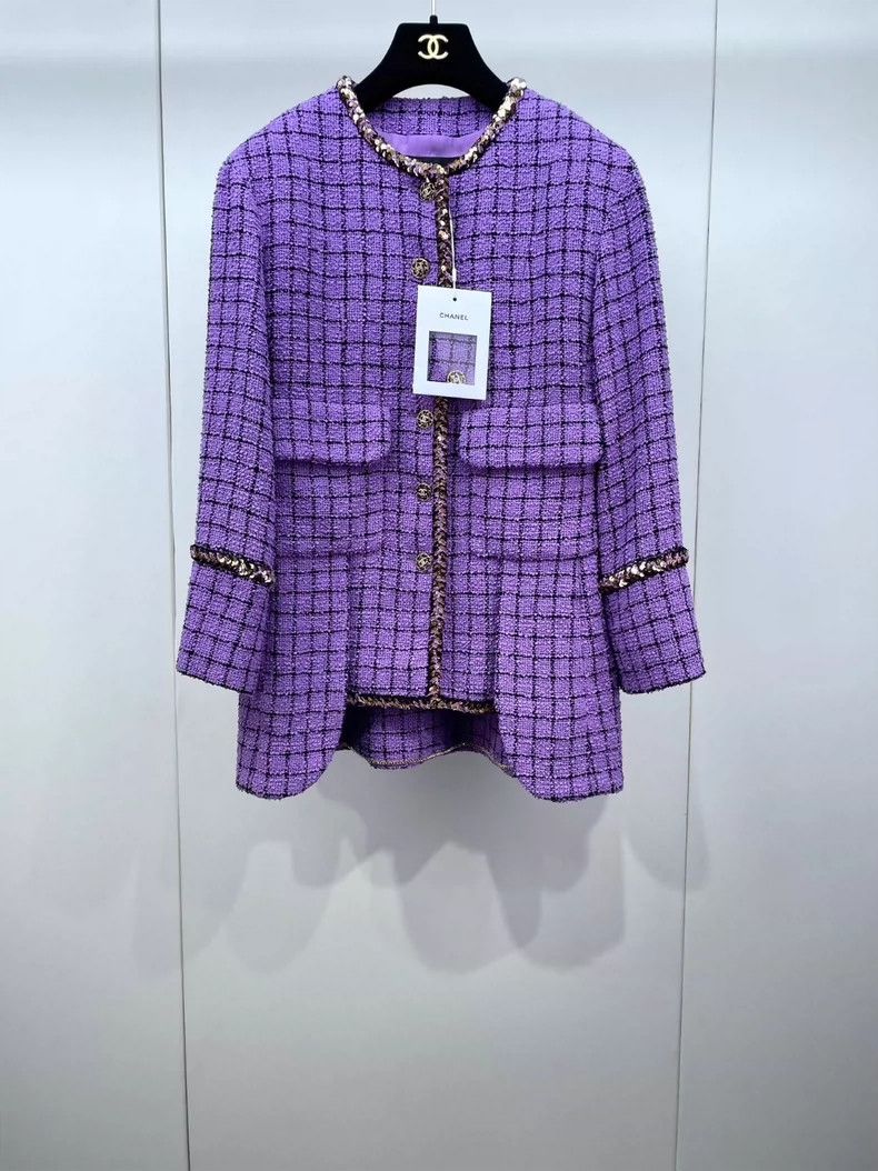 Chanel Chanel 22S purple plaid sequin slit jacket 2504-Nextarrow Size XS / US 0-2 / IT 36-38 - 1 Thumbnail