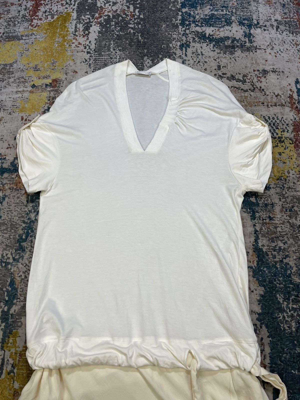 Brunello Cucinelli Brunello Cucinelli White Ruched Drawstring Mini Dress Size M / US 6-8 / IT 42-44 - 6 Thumbnail