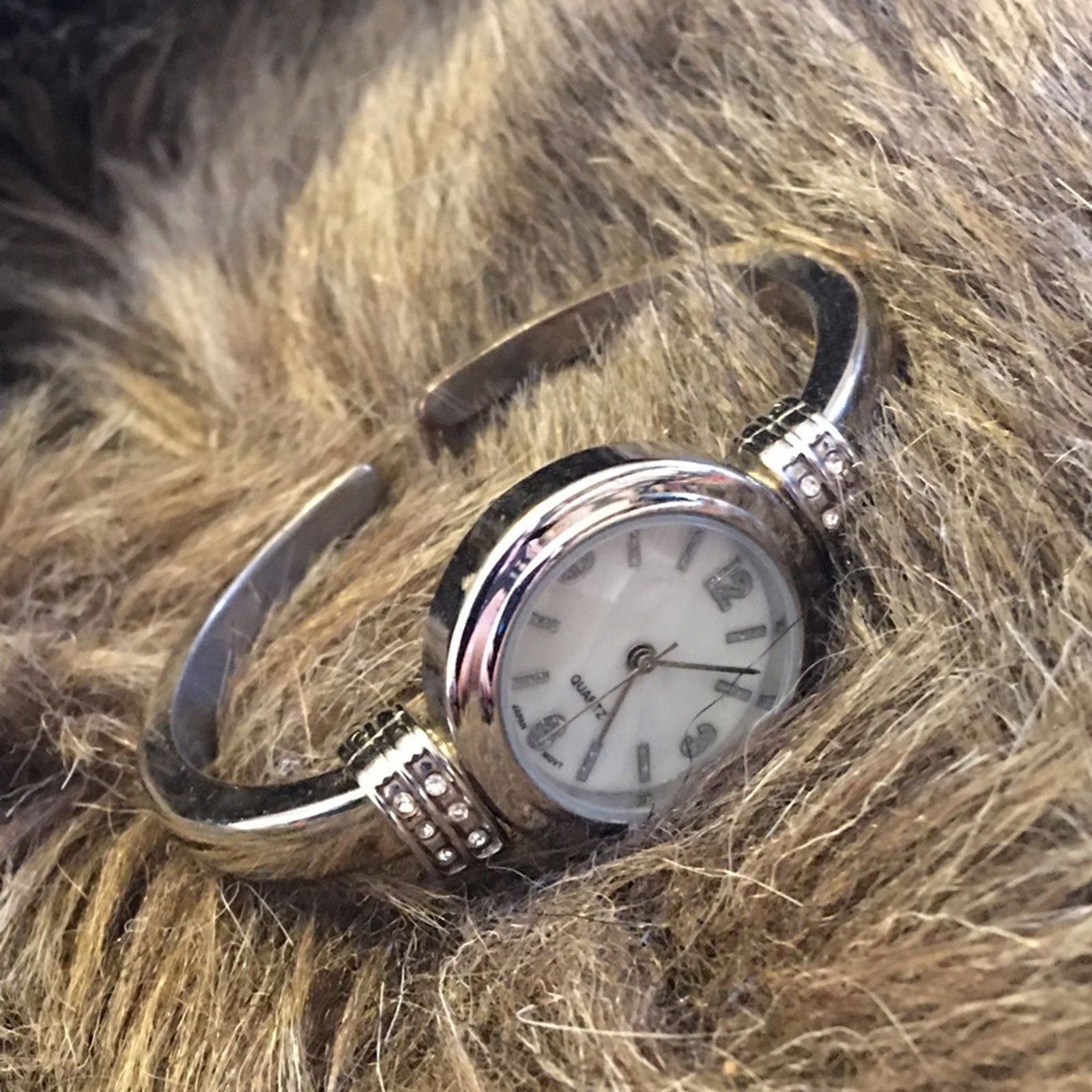 Jewelry Ladies shiny silver rhinestone accent cuff watch Size ONE SIZE - 5 Thumbnail