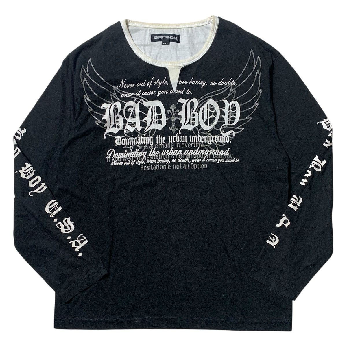 Japanese Brand 🕺Y2K Style Bad Boy Usa Poem Tapped Print Sleeve Size US L / EU 52-54 / 3 - 1 Thumbnail