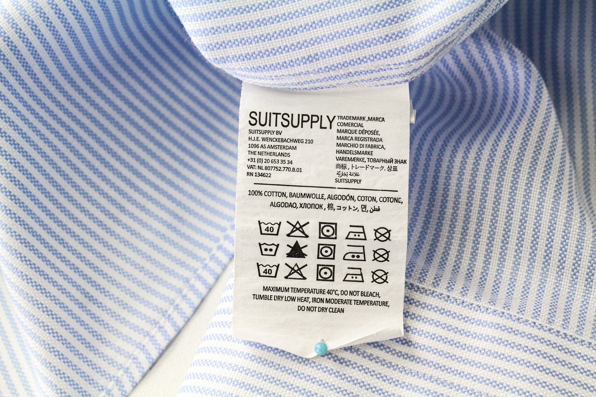 Suitsupply 45/17 3/4 Extra Slim Blue Cotton Stripe Shirt 79245 Size 44R - 6 Thumbnail