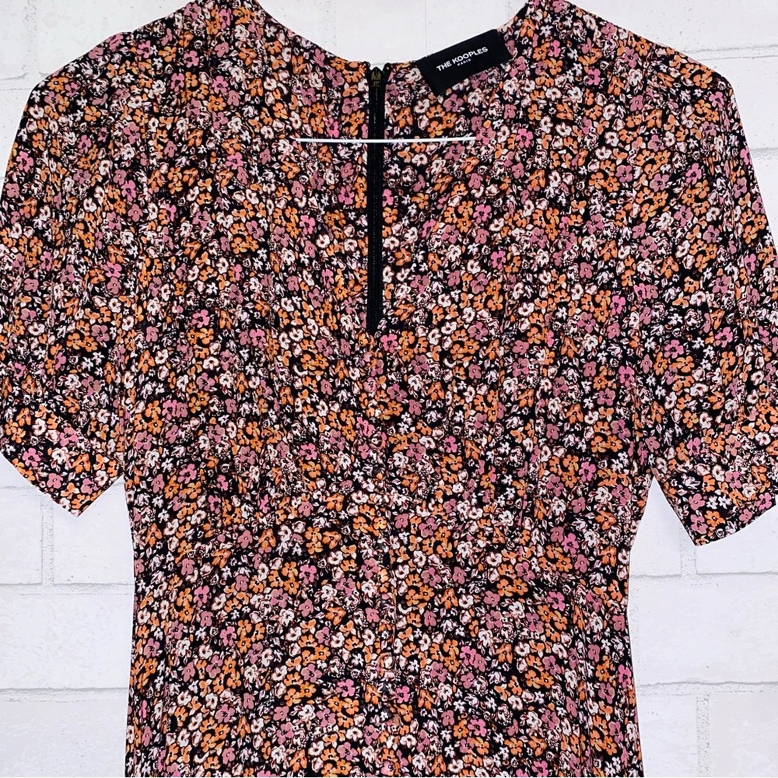 The Kooples THE KOOPLES $355 Floral Print Midi Dress Pink Sz 1 (S) Size S / US 4 / IT 40 - 8 Thumbnail