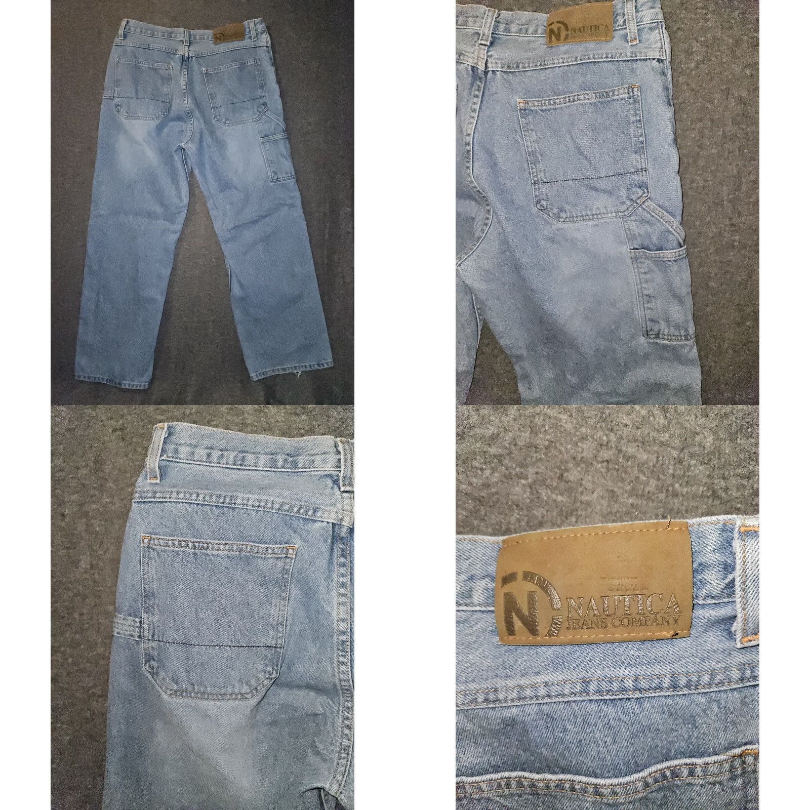 Nautica VINTAGE Nautica Relaxed Straight Carpenter Jeans Mens 34x30 90s Y2K Blue Denim Distressed Pockets Easy Care Regular Inseam 28"} Size US 34 / EU 50 - 8 Thumbnail