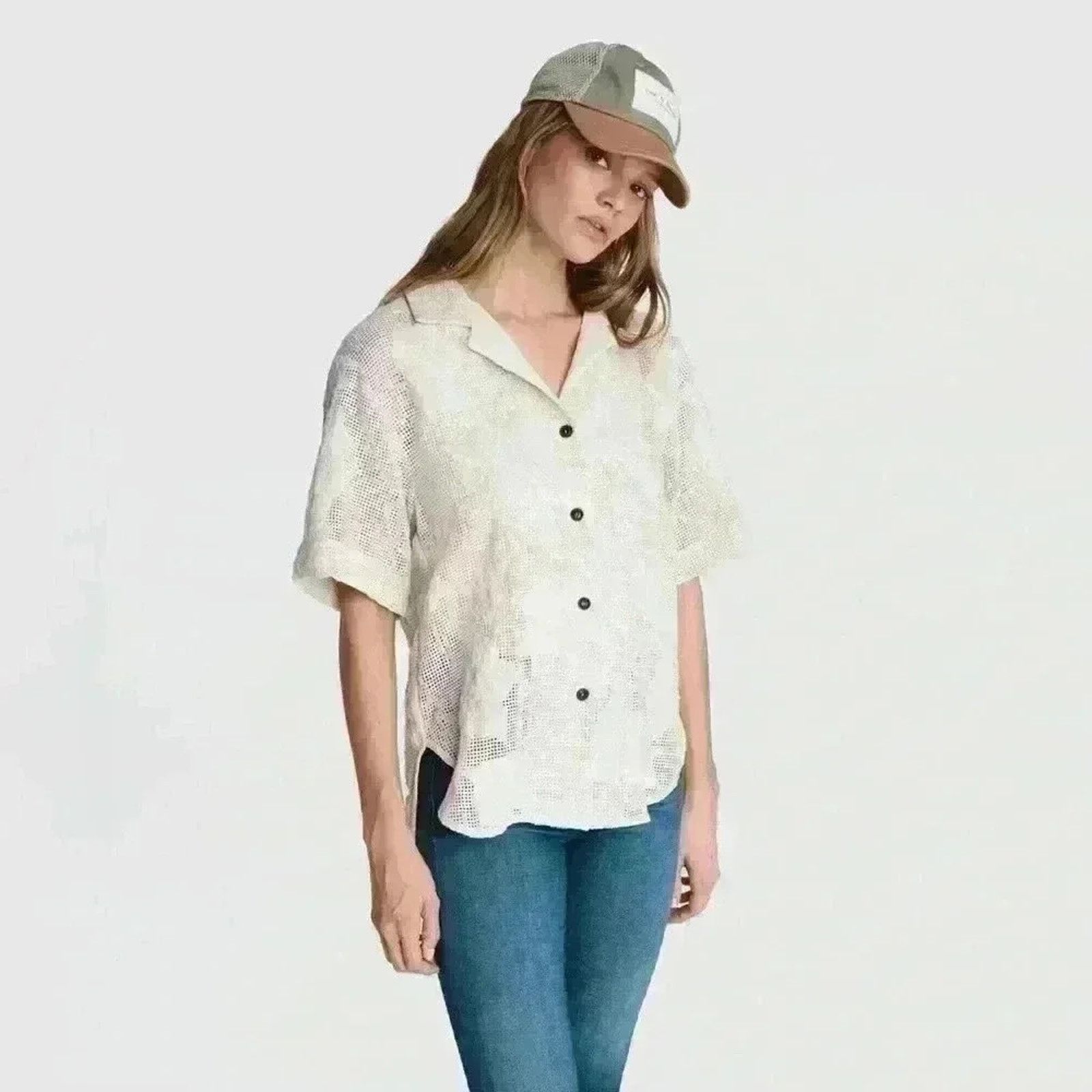 Rag & Bone RAG & BONE Mare Mesh Shirt Classic Fit Top Light Dove XXS Size XXS / US 00 / IT 34 - 2 Thumbnail