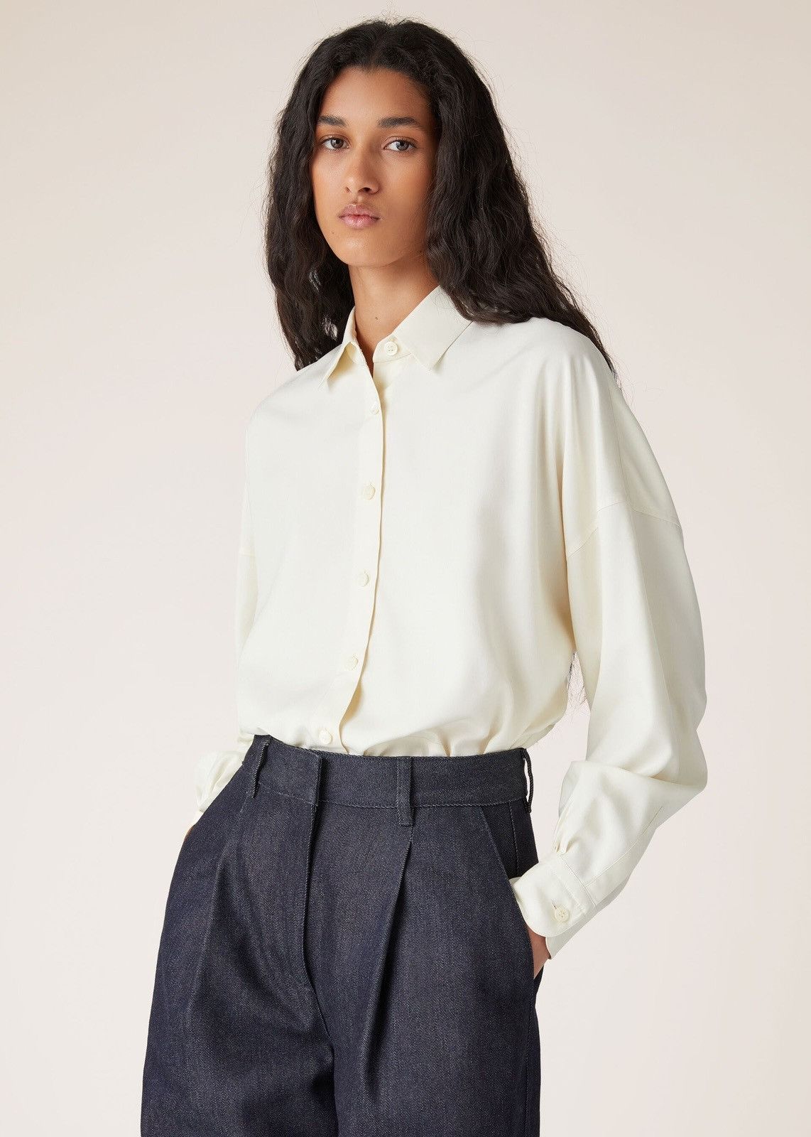 Loro Piana o1srvl11e0824 Sveva Popeline Silk Shirt in Off White Size XL / US 12-14 / IT 48-50 - 3 Thumbnail