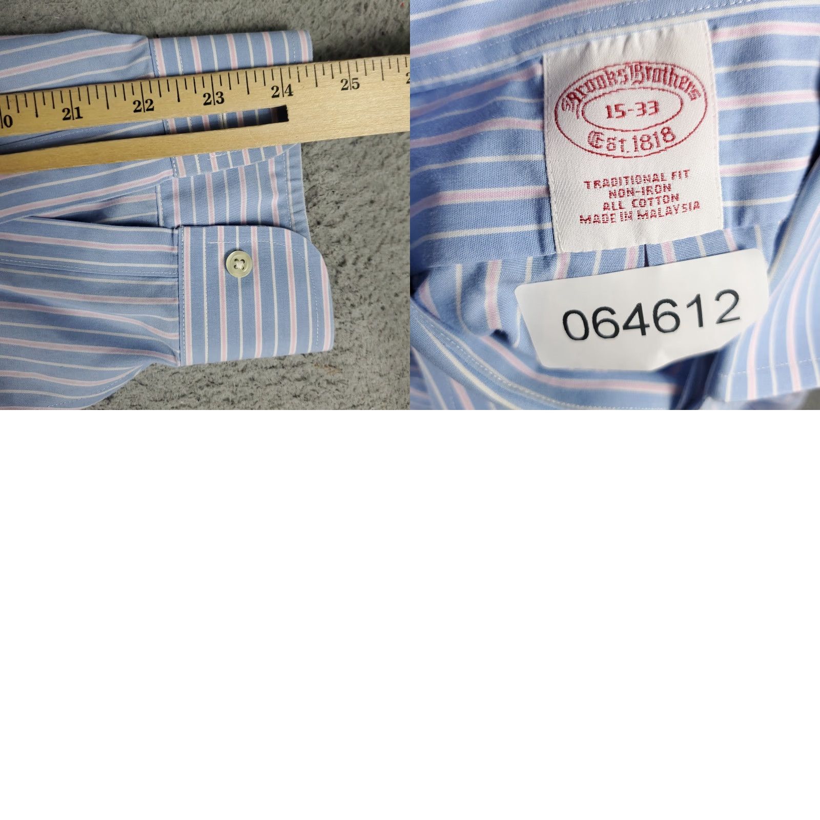 Brooks Brothers Brooks Brothers Dress Shirt Mens 15 Blue Striped Long Sleeve Button Up Regular Fit Non-Iron Classic Collar Cuff Barrel Men's Shirt Size 40R - 8 Thumbnail