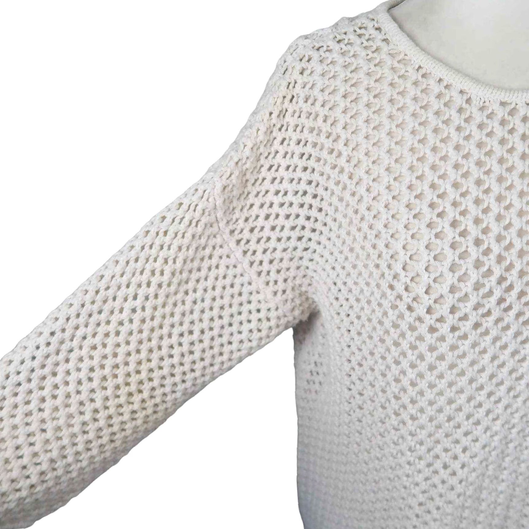 Jones New York VINTAGE 90s Jones New York Cream Open Knit Crochet Sweater M Cotton Casual Womens Size M / US 6-8 / IT 42-44 - 3 Thumbnail