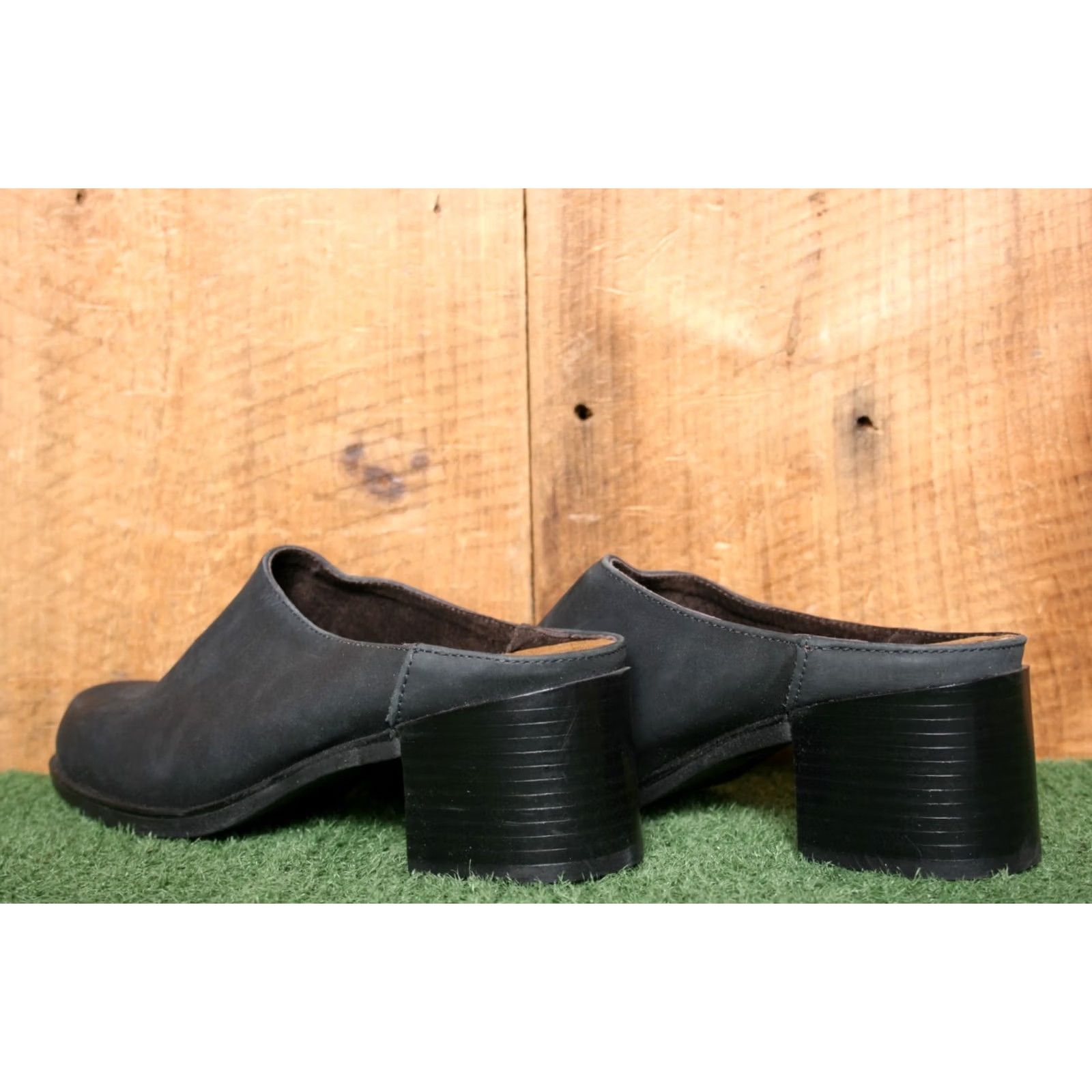Vintage NAOT Black Leather Mules with 2.25" Block Heels, Slip On, Womens, EU 37 / US 6, Upper Leather, Mid Heel, Casual, Black Size US 6 / IT 36 - 3 Thumbnail