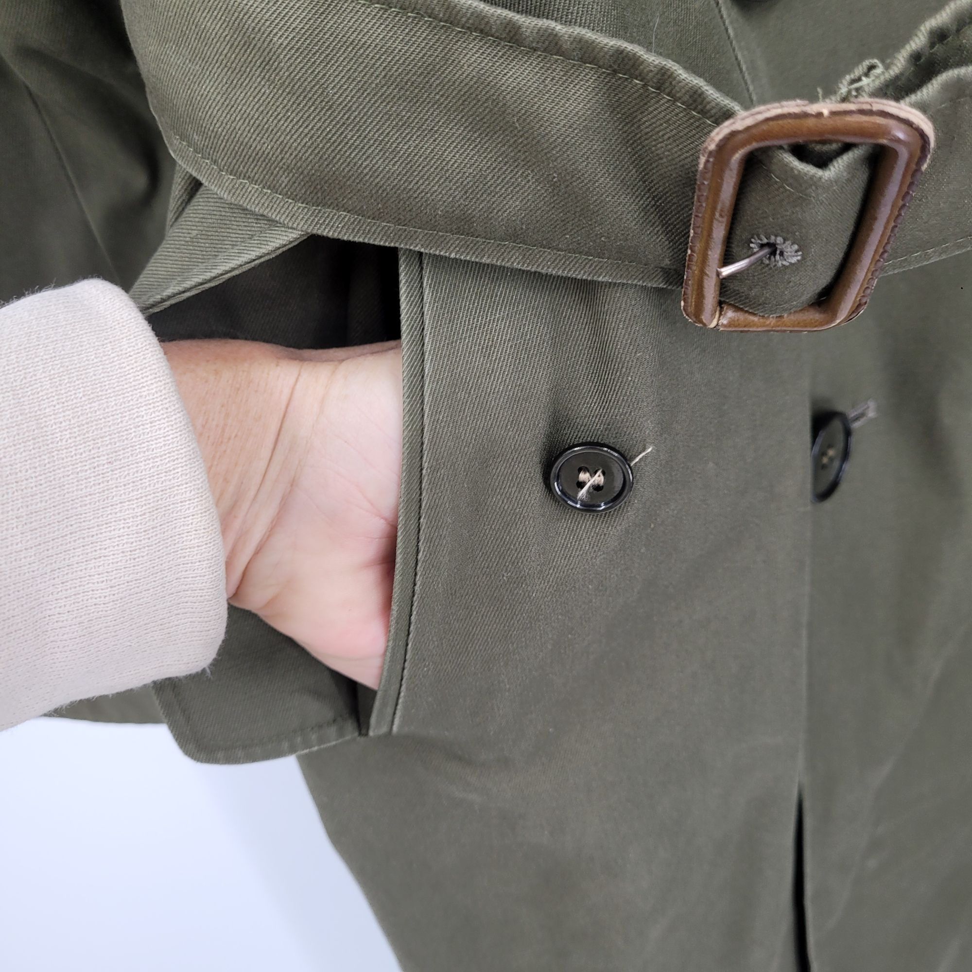 Vintage Vintage Army Green Military Trench Coat XL Belt Shoulder Tab Size US XL / EU 56 / 4 - 6 Thumbnail