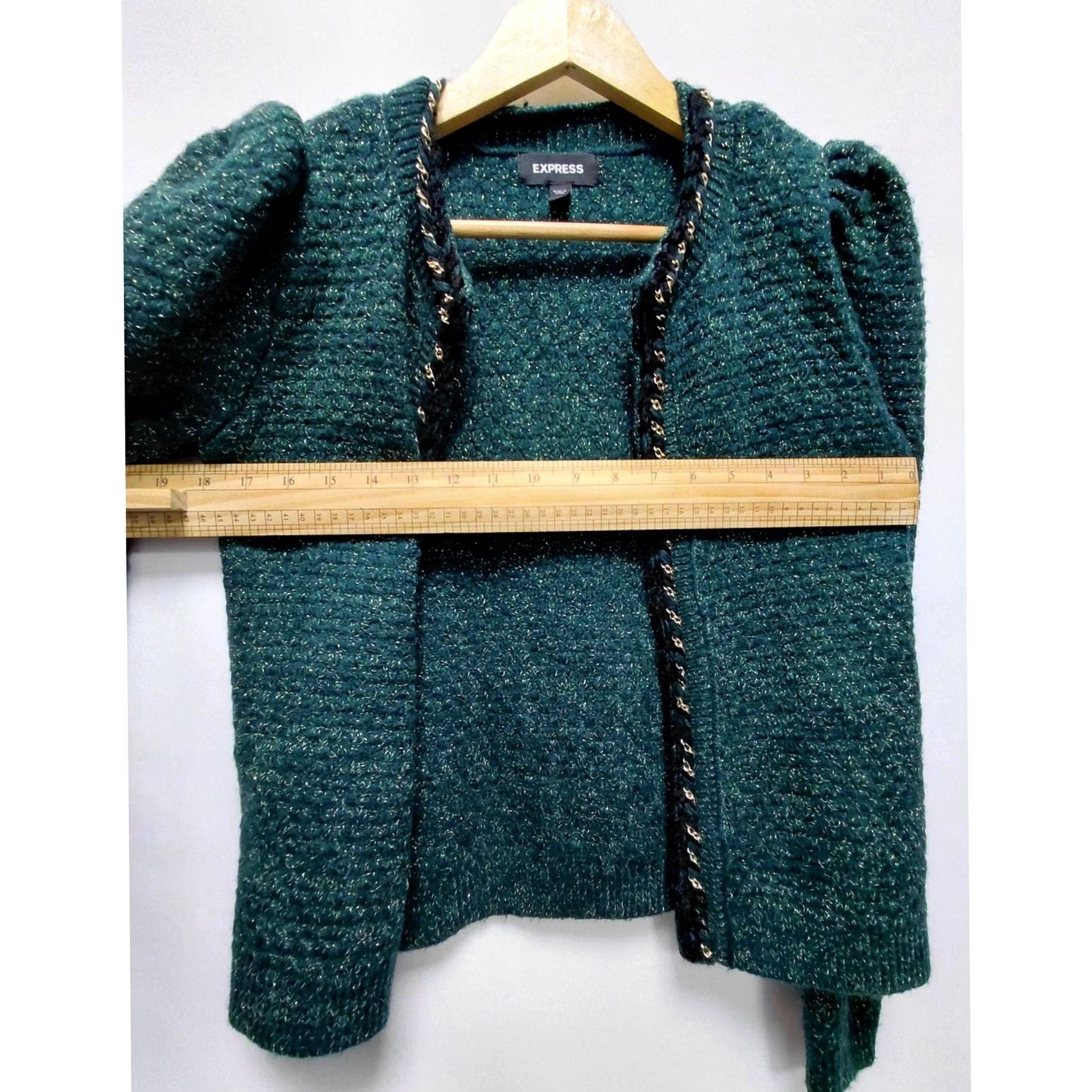 Express Express Wool Knit Cardigan Green Solid Long Sleeve XS Pullover Puff Sleeve Button Open Front Women Knit Wool Blend Regular Fit Autumn Winter Spring Size XS / US 0-2 / IT 36-38 - 8 Thumbnail