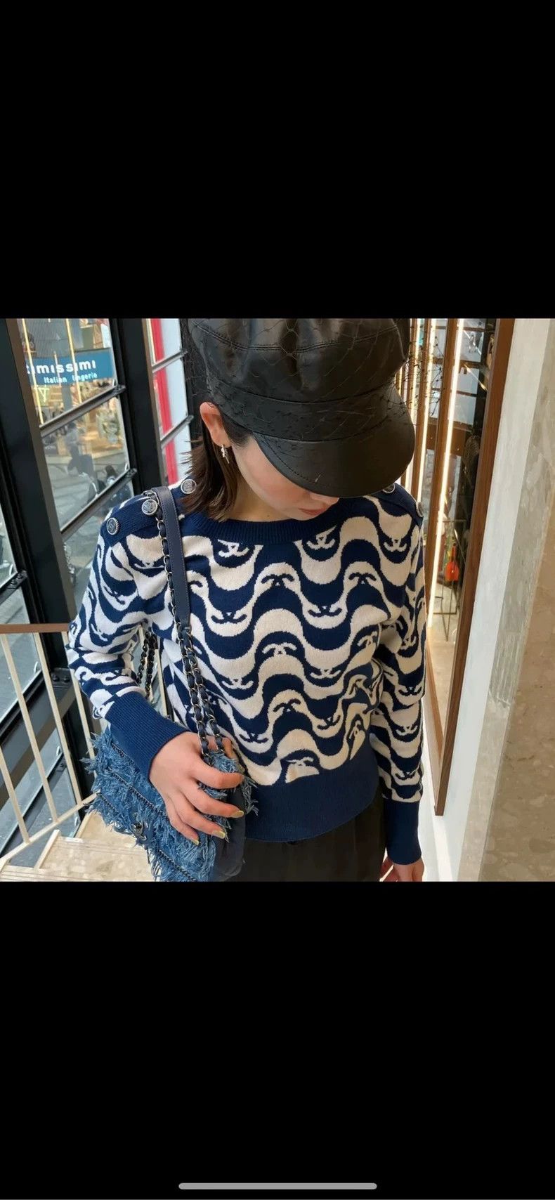 Chanel Chanel Blue and white full logo wavy long-sleeved cashmere Size XS / US 0-2 / IT 36-38 - 6 Thumbnail