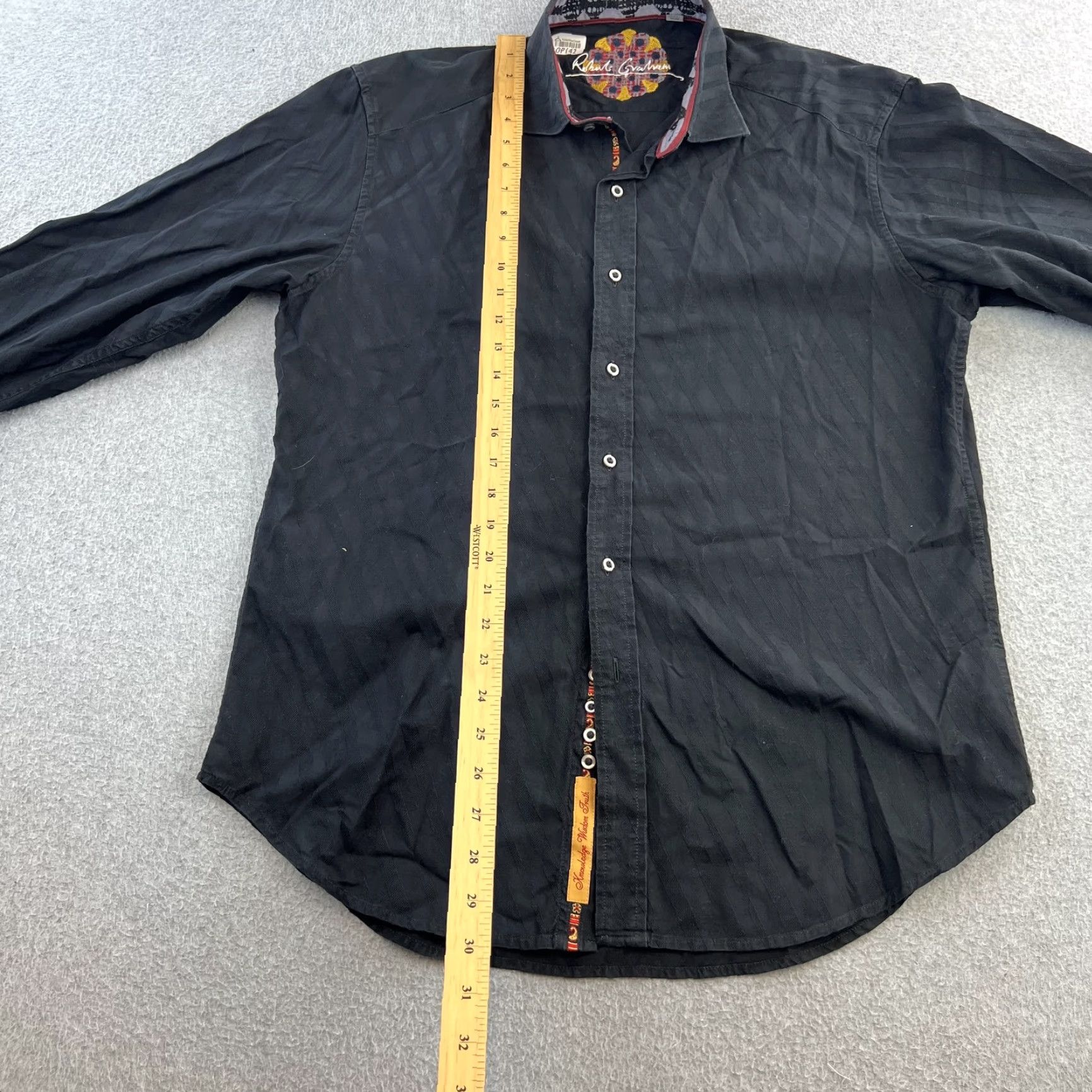 Robert Graham Robert Graham Dress Shirt Mens M Black Patterned Trim Preppy Button Up Skull Embroidered Contrast Trim Size 40R - 3 Thumbnail