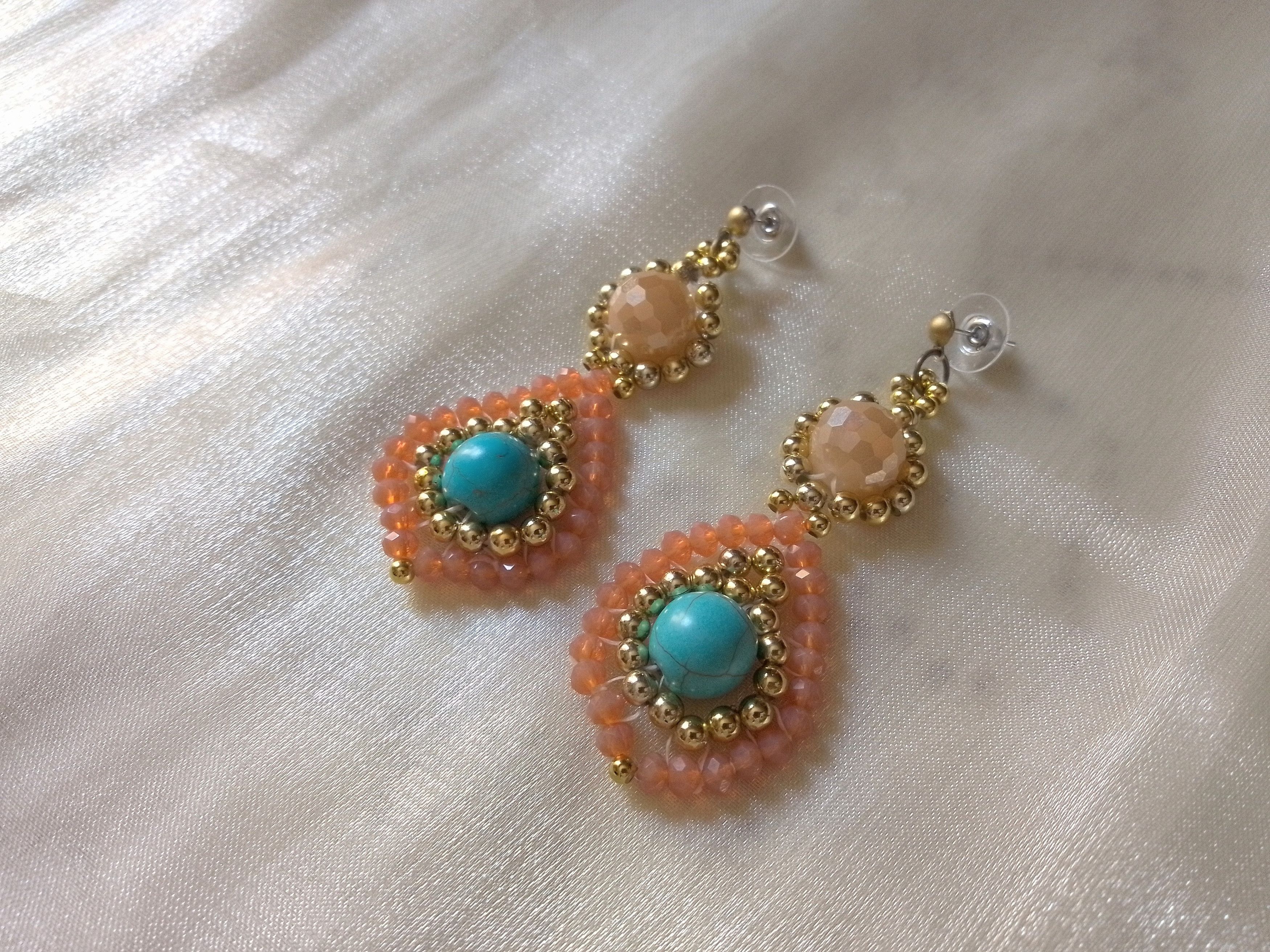 Handmade Elegant earrings drop shaped Natural turquoise gemstones Size ONE SIZE - 7 Thumbnail