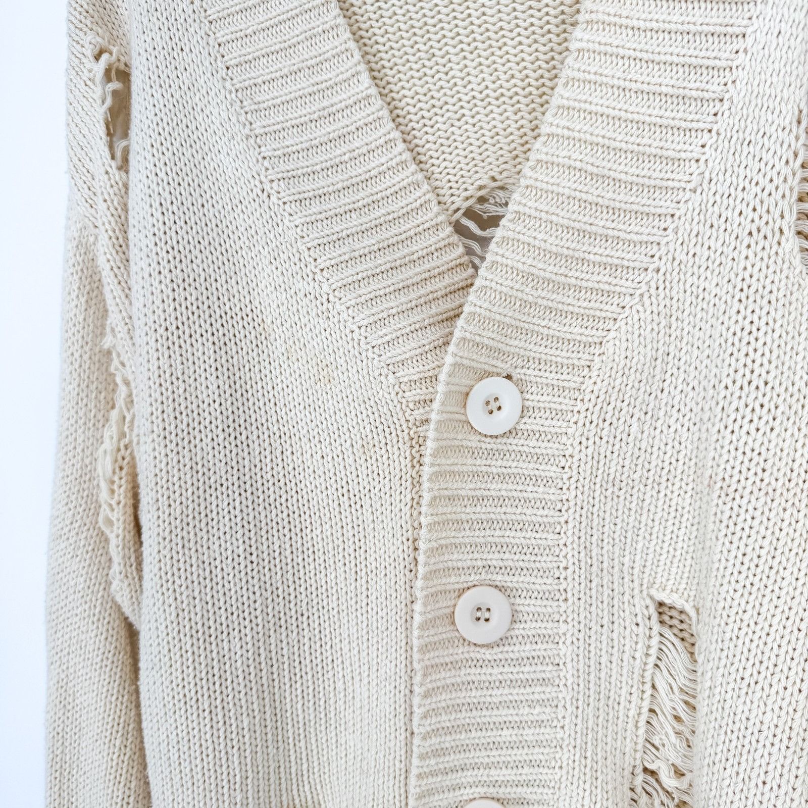 MNML MNML Distressed Cardigan Sweater Cream Shredded Grunge Butto Size US XS / EU 42 / 0 - 10 Thumbnail