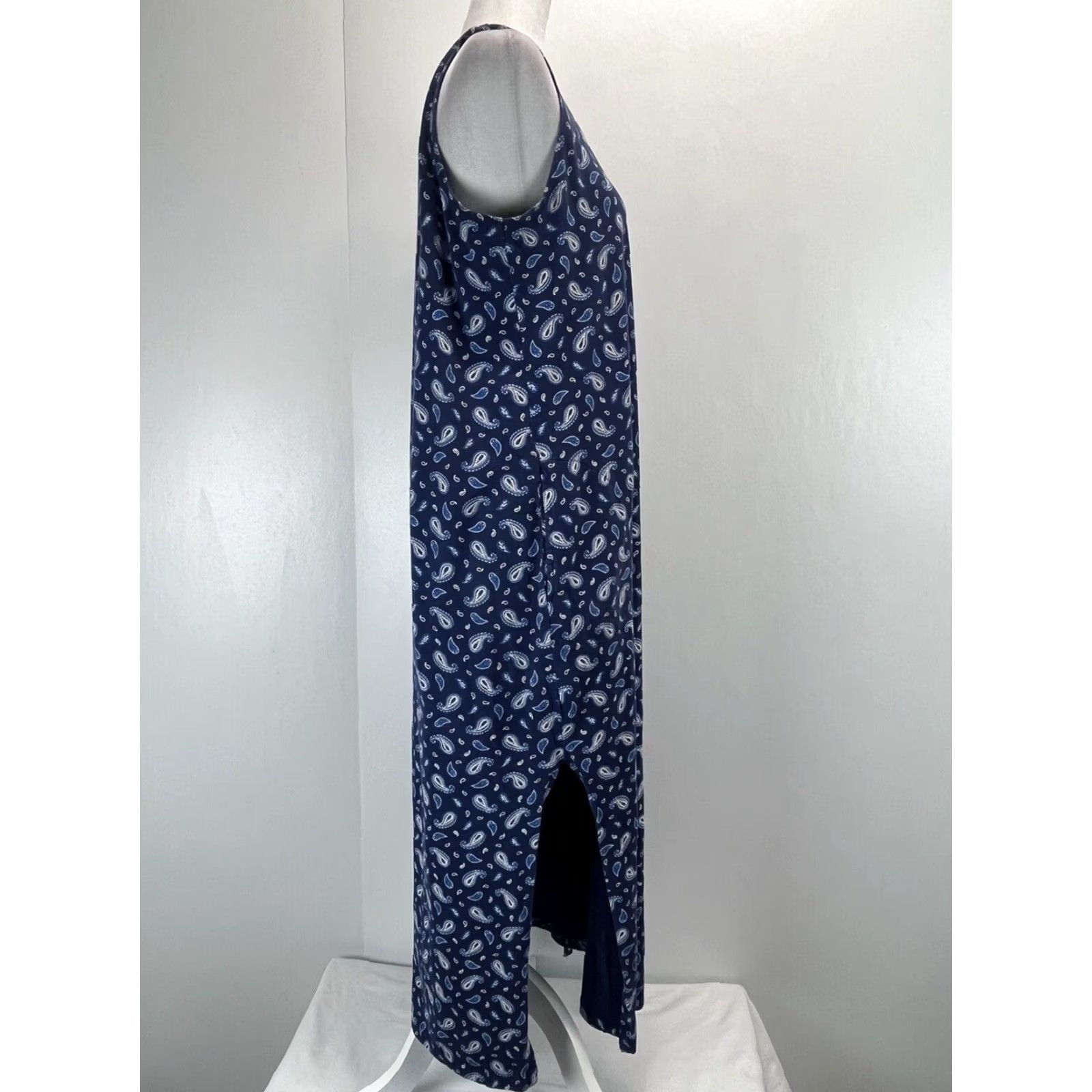 Lands' End Lands’ End Sleeveless Midi Dress M Paisley Blue 100% Cotton Double Side Slits Womens Size M / US 6-8 / IT 42-44 - 4 Thumbnail