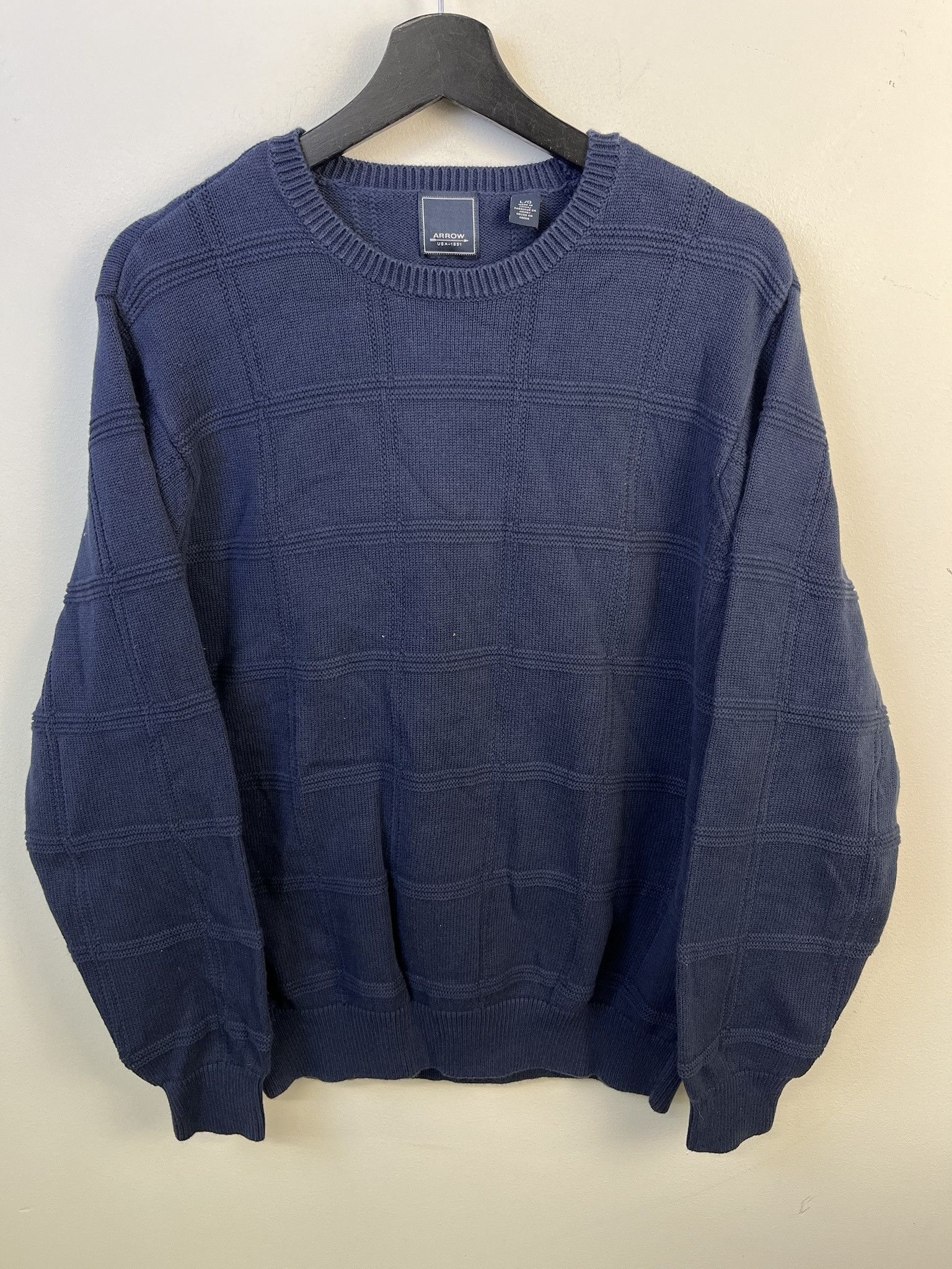 Other Vintage Knit Sweater 1990s Thick Knit Arrow Tonal Navy Box Knit Sweater Size L Size US L / EU 52-54 / 3 - 1 Thumbnail