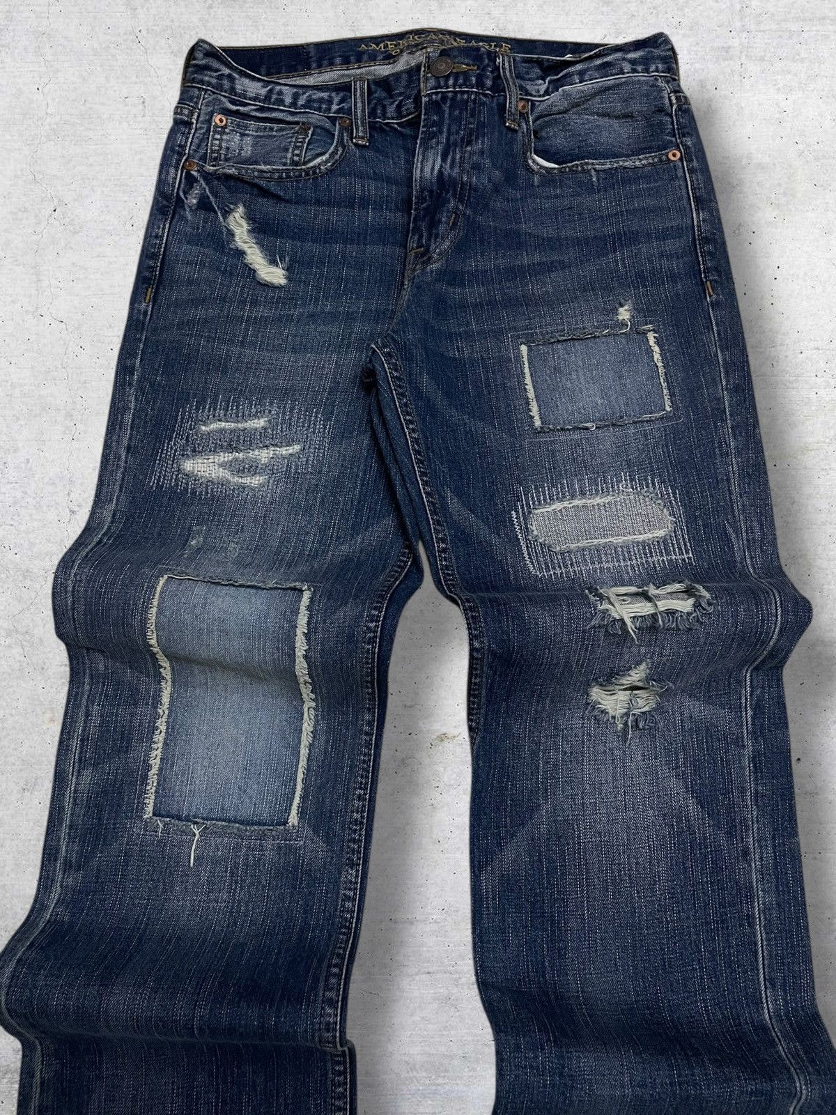 Japanese Brand VINTAGE AMERICAN EAGLE RARE DESIGN PATCHWORK RIPPED DENIM Size US 31 - 4 Thumbnail