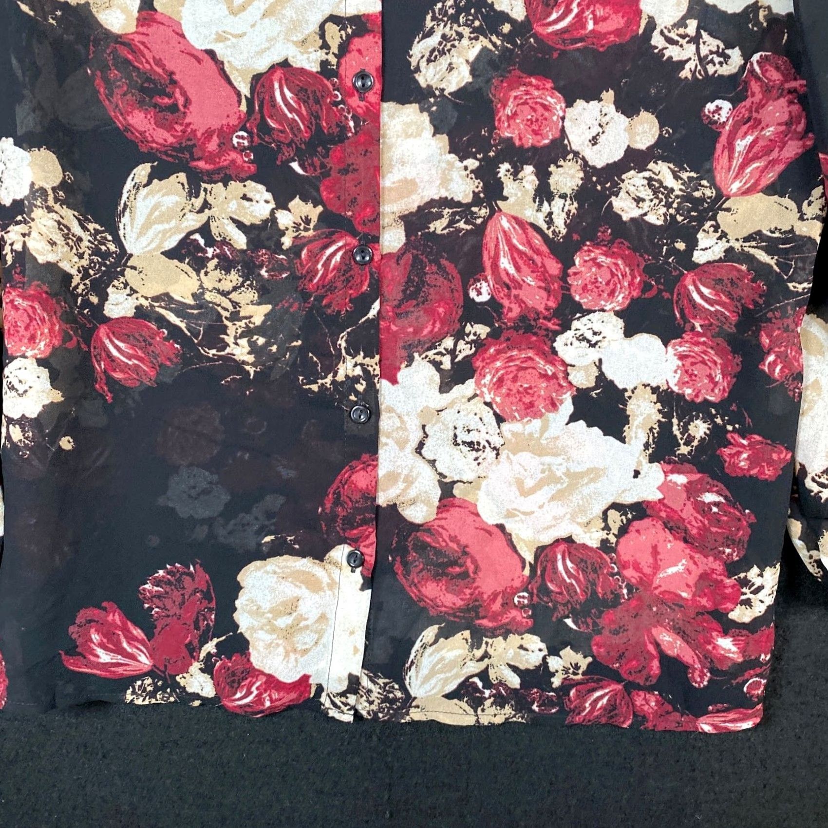Loft LOFT Blouse Black Floral Casual Sheer Round Neck Long Sleeve Bell Sleeve S Women Size S / US 4 / IT 40 - 4 Thumbnail