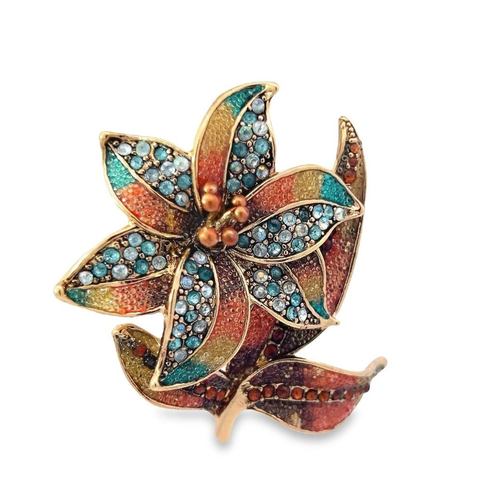 & Other Stories Vintage Liz Claiborne Gold Copper Blue Rhinestone Flower Size ONE SIZE - 1 Thumbnail