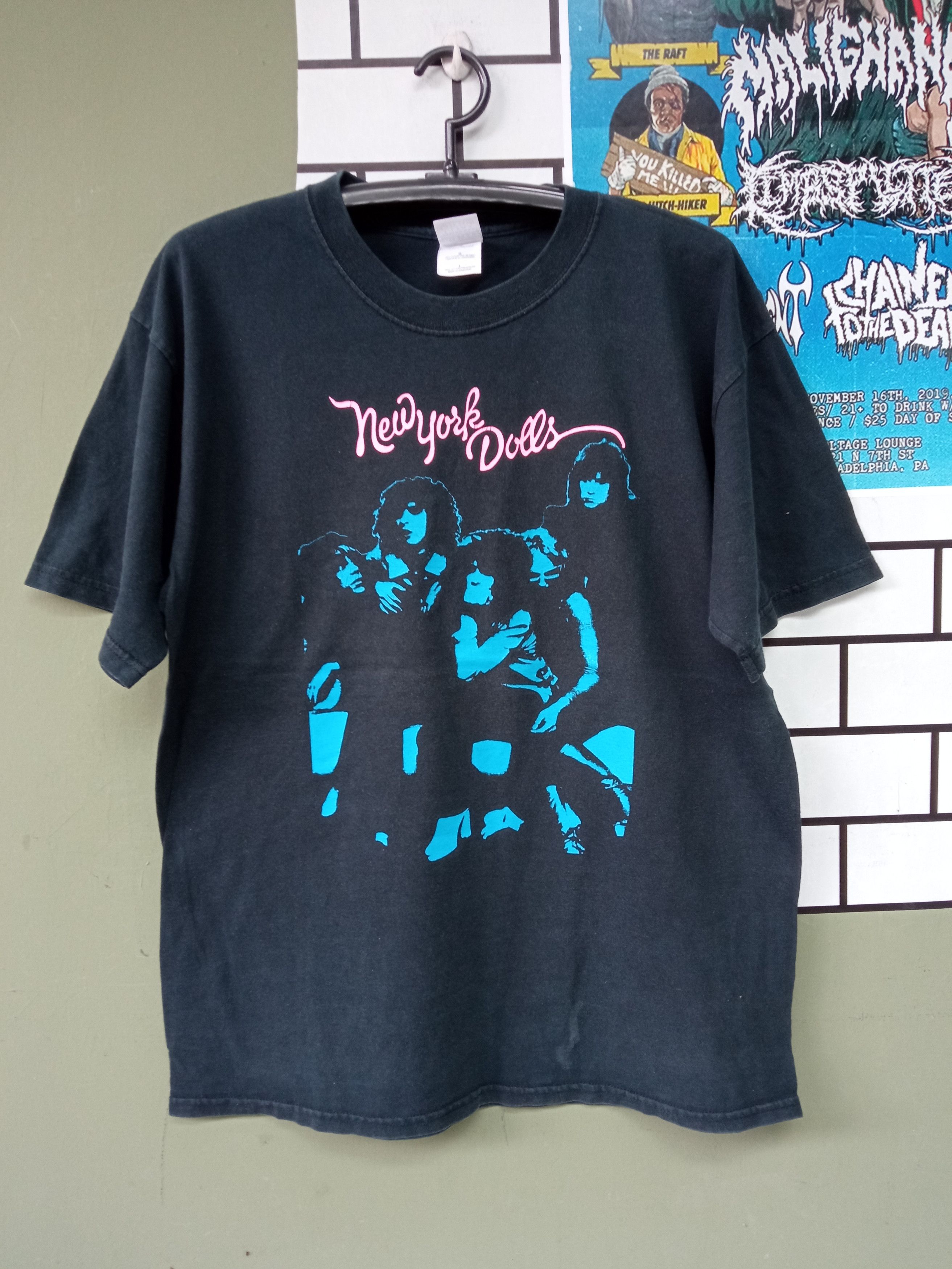 image of Made In USA x Rock T Shirt New York Dolls Vintage T Shirt Rock Band Size L in Black, Men's