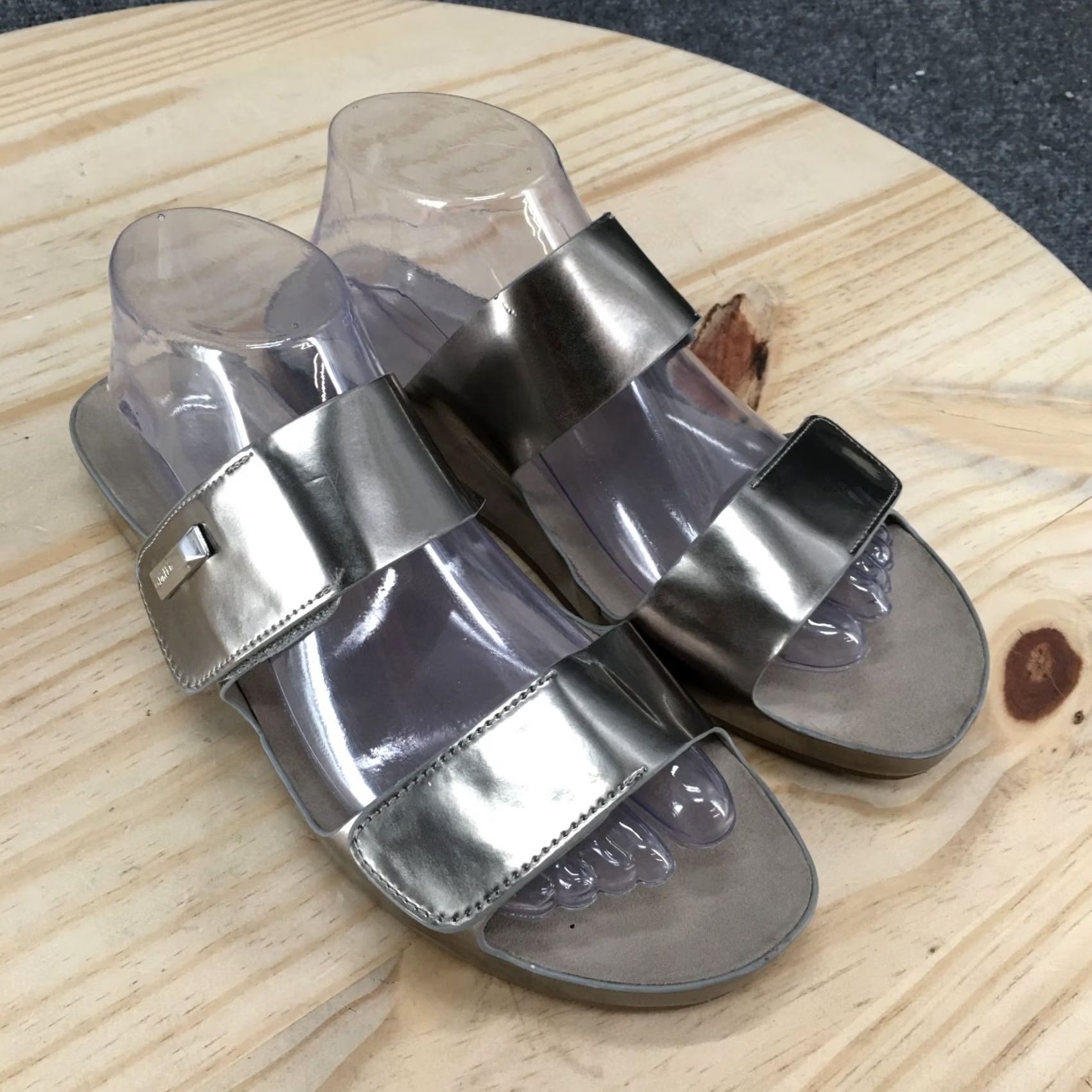 Calvin Klein Calvin Klein Sandals Womens 9 Myra Metallic Gray Slip-On Casual Wedge Heels Size US 9 / IT 39 - 3 Thumbnail