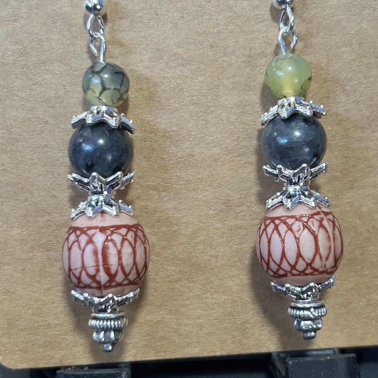 Handmade Handcrafted vintage bead dragon vein larvikite earrings Size ONE SIZE - 3 Thumbnail
