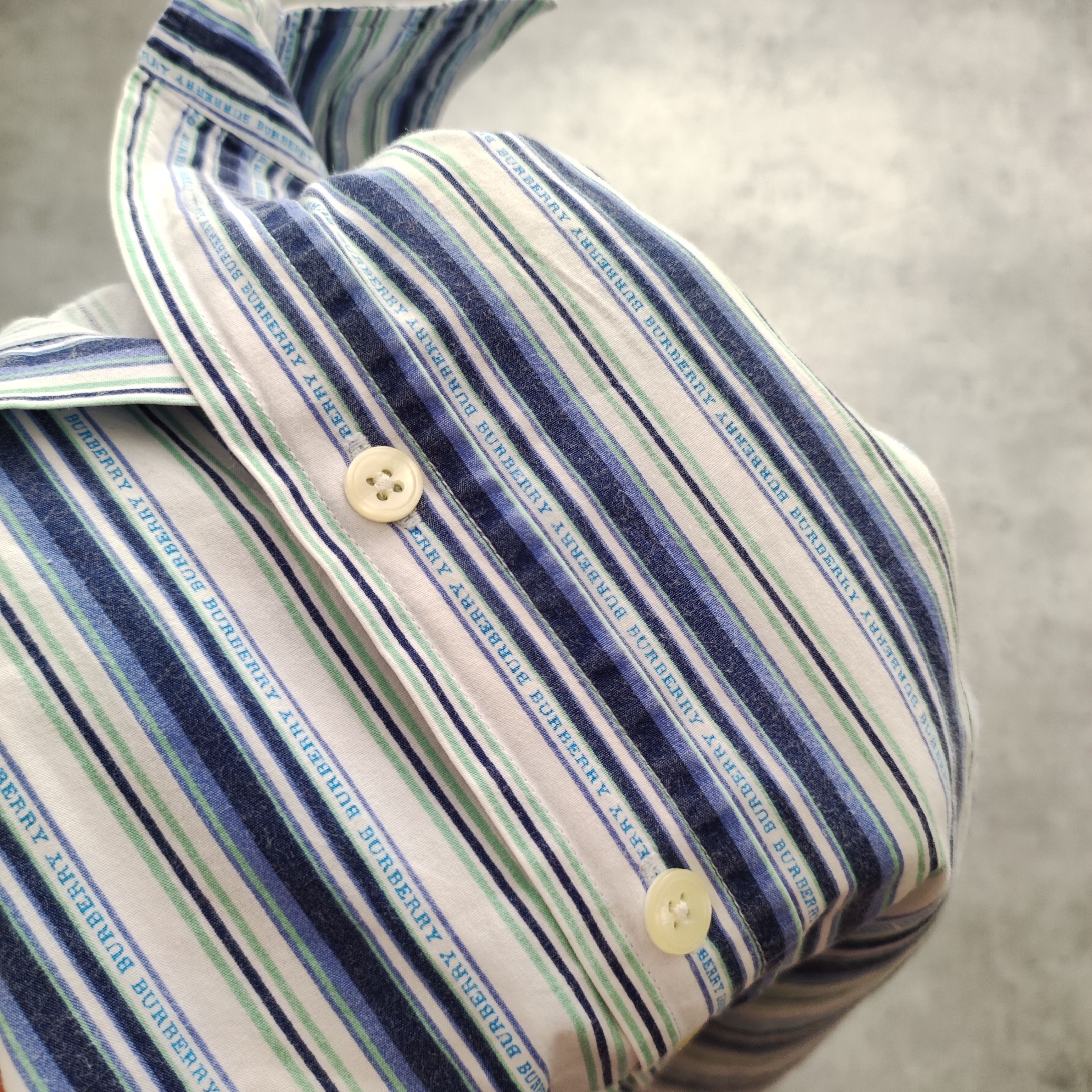Burberry × Vintage RARE 90s Vintage Burberrys London Striped Logo Shirts Size US L / EU 52-54 / 3 - 6 Thumbnail