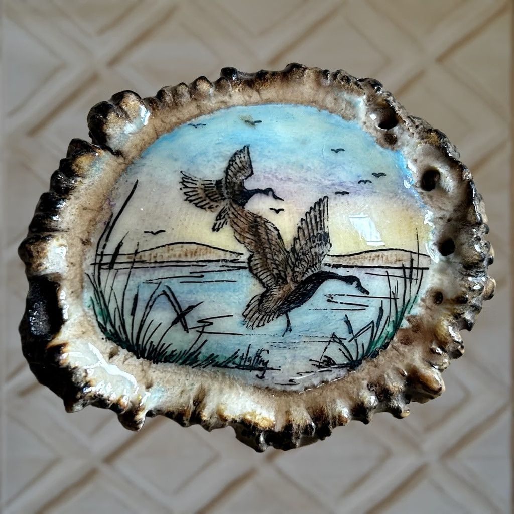 Vintage Elk Burr Rosette Flying Geese Belt Buckle Artist Signed Halfry Hand Made Glossy Belt Buckle Mens Size ONE SIZE - 1 Thumbnail
