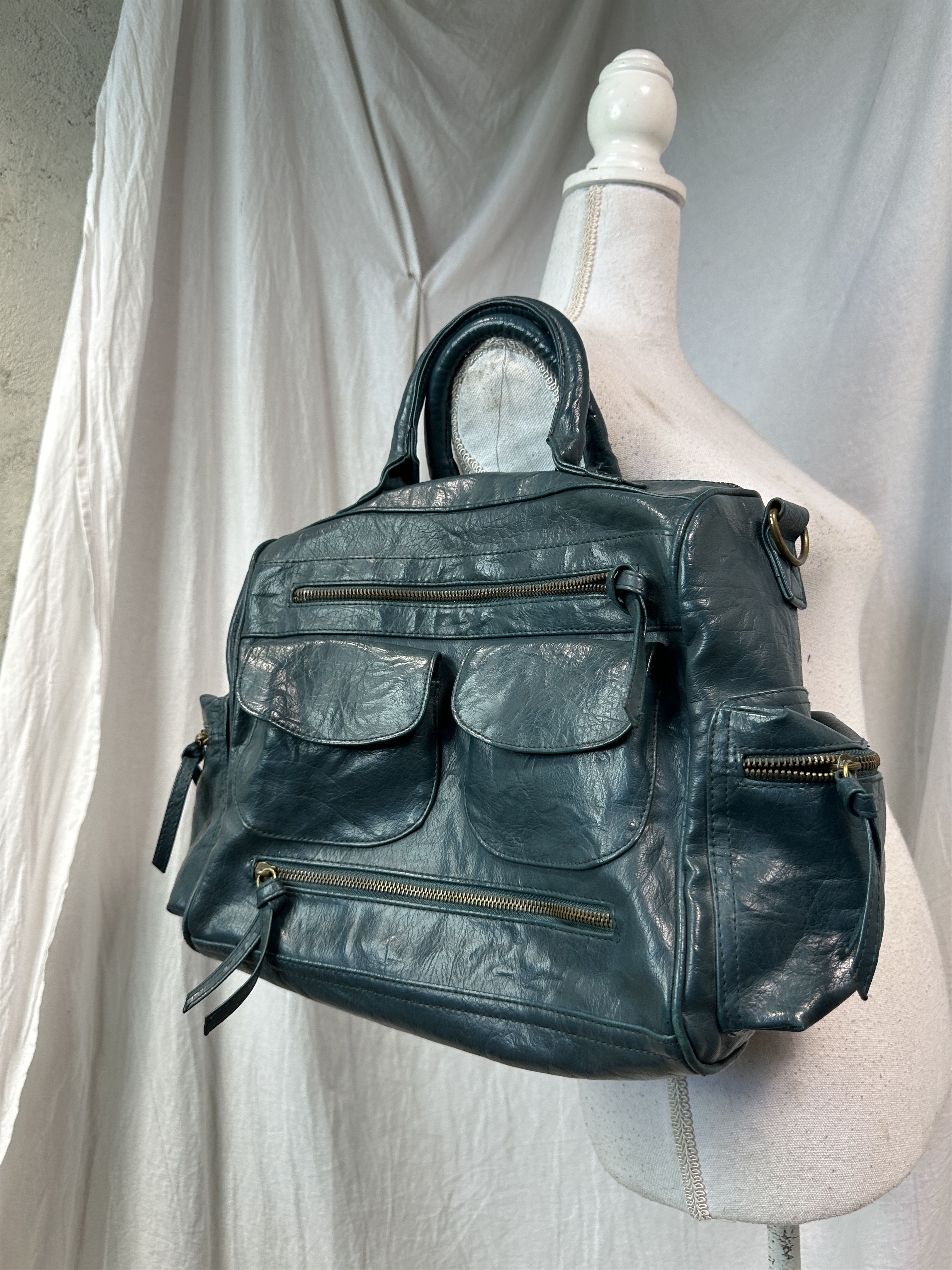Vintage Avant Garde Leather Multipocket Handbag Y2K
