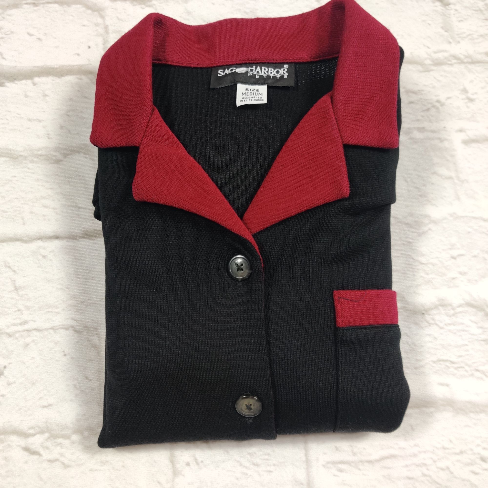 Vintage Sag Harbor Petite M Black Red Contrast Trim Button Front Bla Size M / US 6-8 / IT 42-44 - 10 Thumbnail