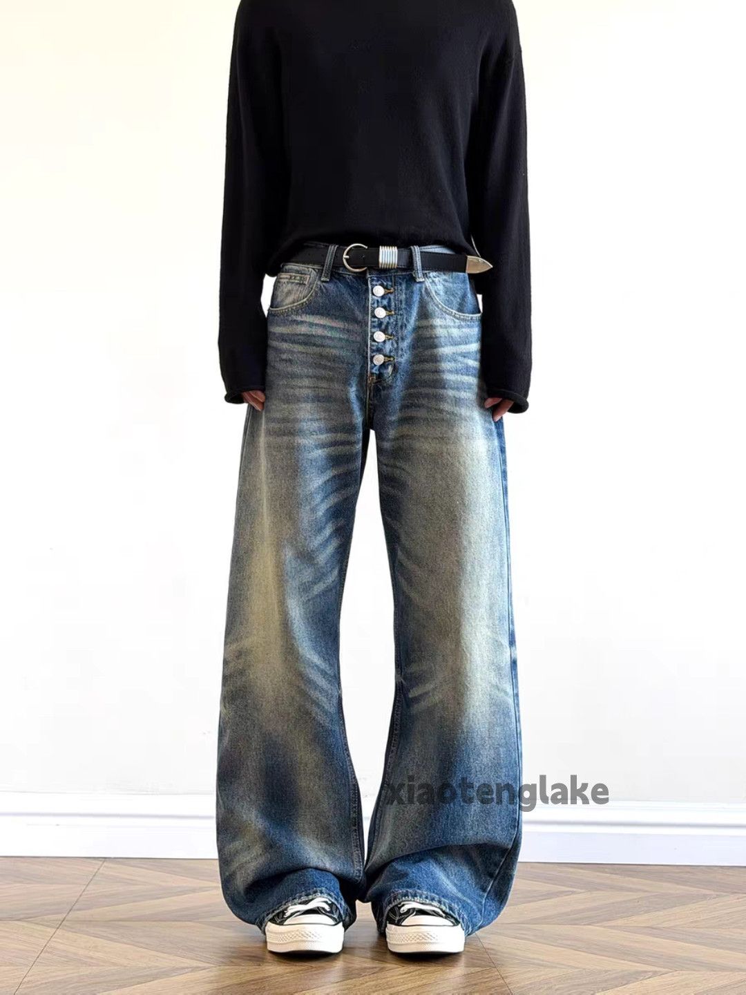 zx vintage washed faded distressed wide Leg jeans