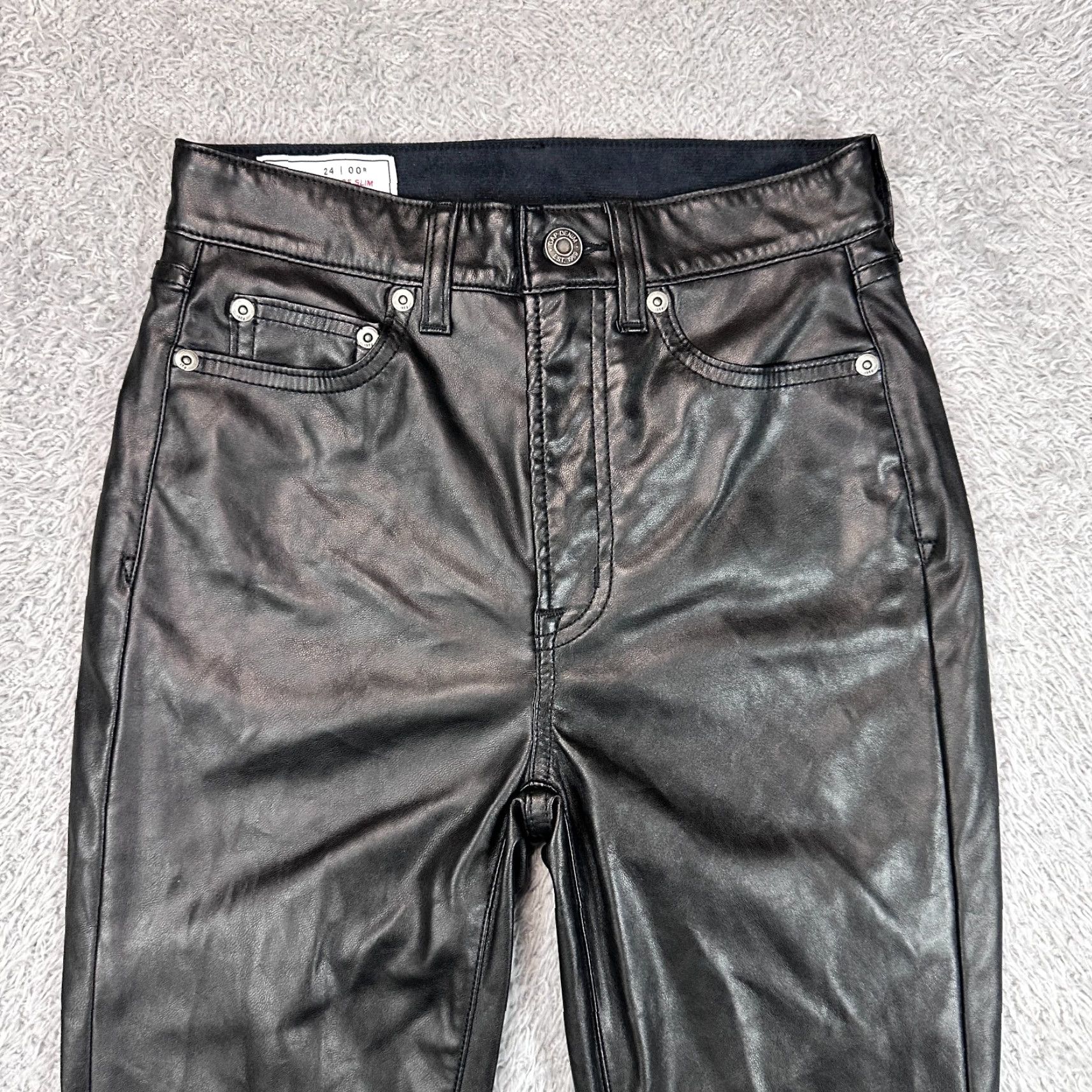 Gap GAP Jeans Womens 24 Black Vegan Leather High Rise Vintage Slim Jeans Size 42" / US 20 - 4 Thumbnail