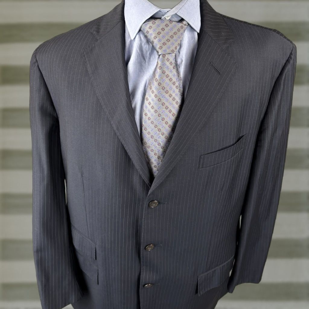Polo Ralph Lauren VINTAGE Polo Ralph Lauren Blazer Navy Pinstripe 3 Button Wool Jacket Made Italy 44R Men Mens Size US XXL / EU 58 / 5 - 1 Thumbnail