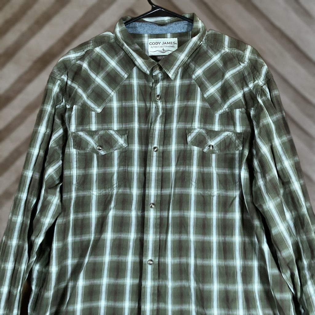 Cody James Cody James Mens Shirt Dark Green Western Plaid 3XLT Pearl Snap Button-Up Tail Tall Fit Western Shirt Size US XXL / EU 58 / 5 - 1 Thumbnail