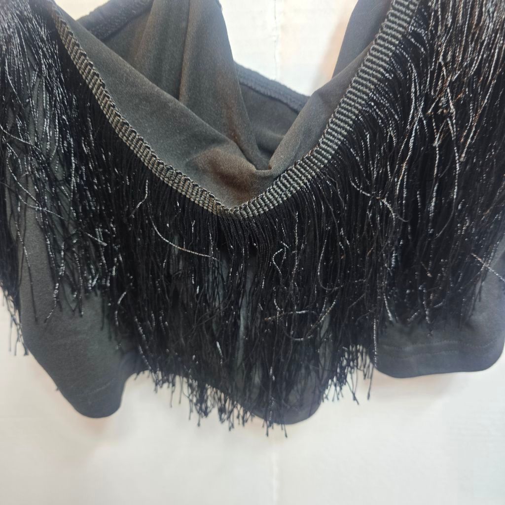Shein Women's SHEIN Black Fringe Off-Shoulder Crop Top XL Size XL / US 12-14 / IT 48-50 - 2 Thumbnail