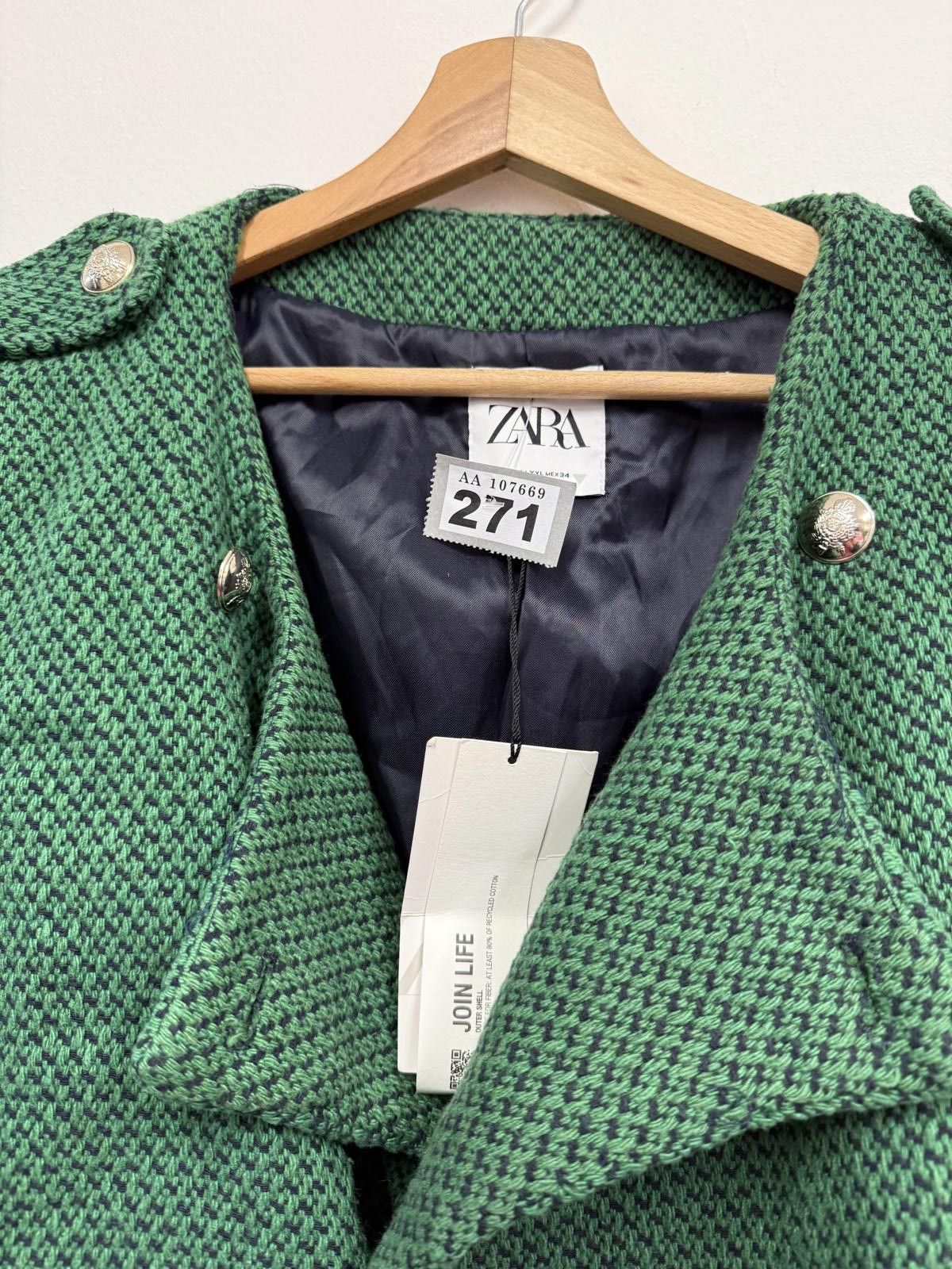 Zara Zara Women's Green Textured Cropped Jacket Size XL / US 12-14 / IT 48-50 - 3 Thumbnail
