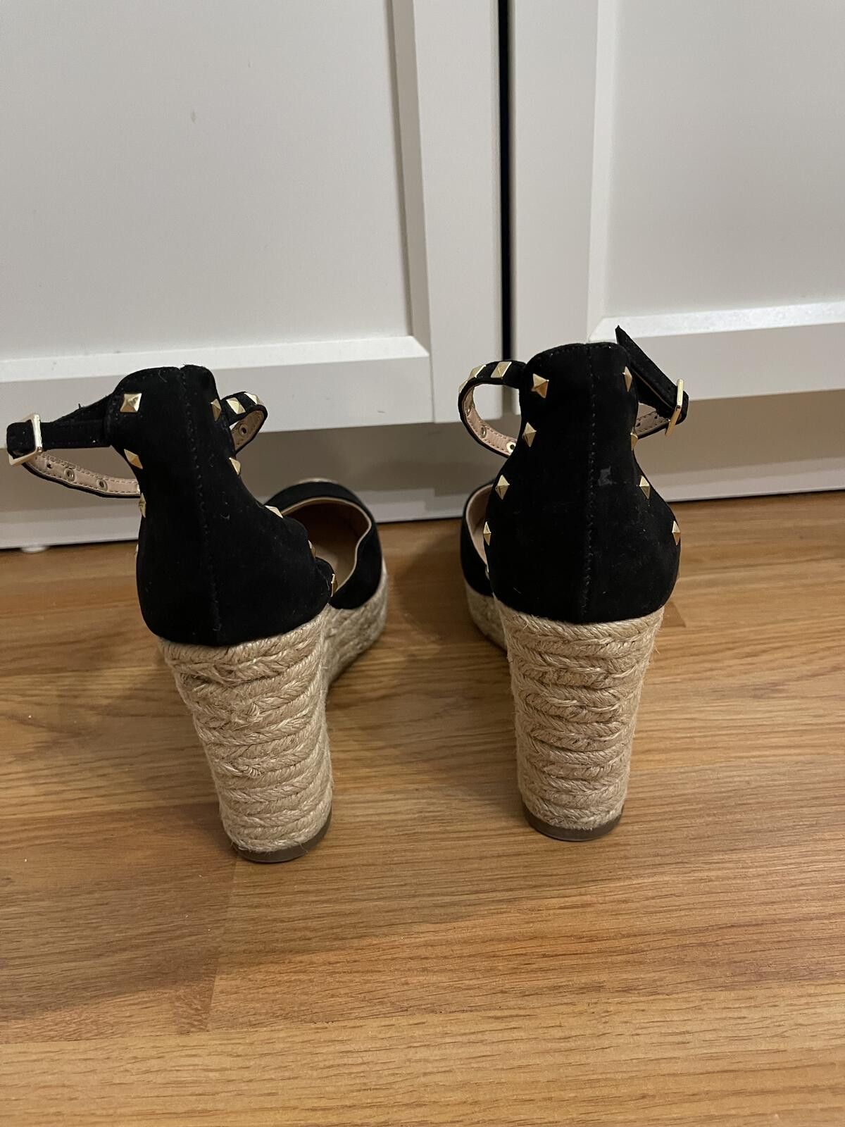 I.N.C INC Black Studded Ankle Strap Espadrille Wedge Sandals Size US 8 / IT 38 - 3 Thumbnail