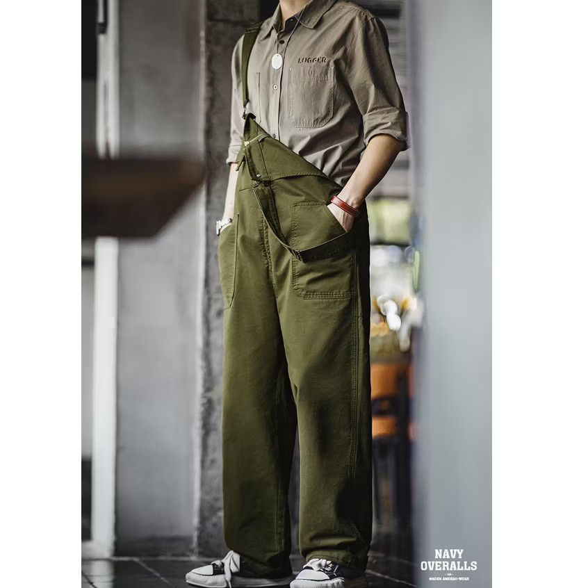 Japanese Brand 💥Navy harajuku retro green military overall pant Size US 31 - 1 Thumbnail