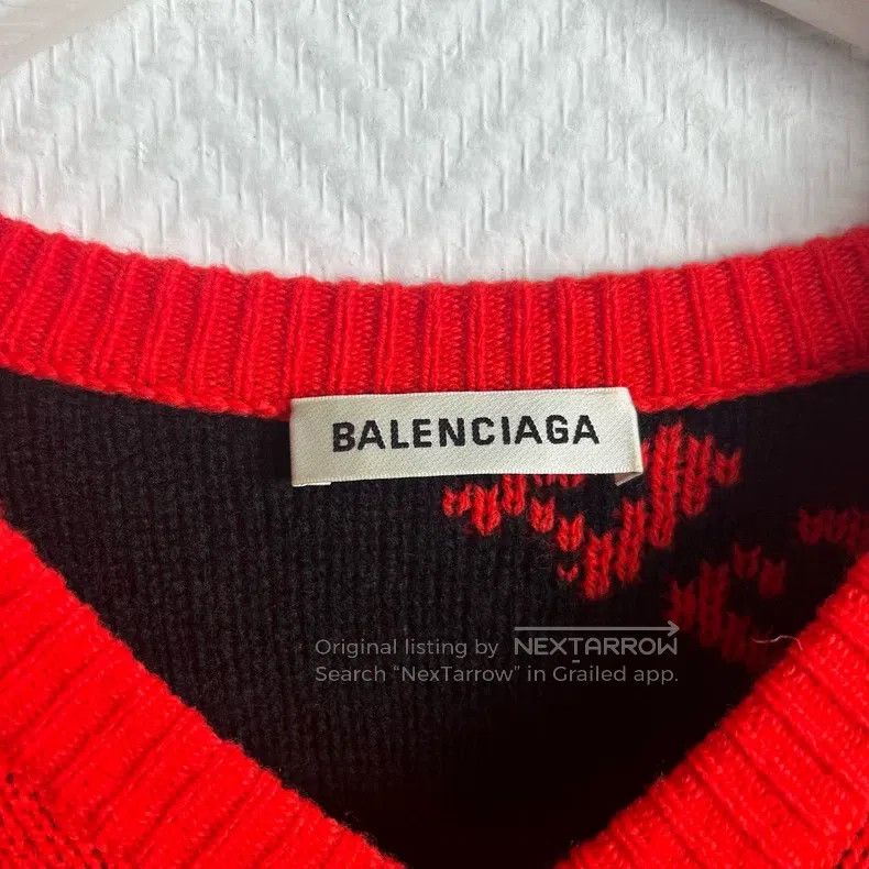 Balenciaga Balenciaga Fully Printed Logo Knitted Sweater Red Size US S / EU 44-46 / 1 - 2 Thumbnail