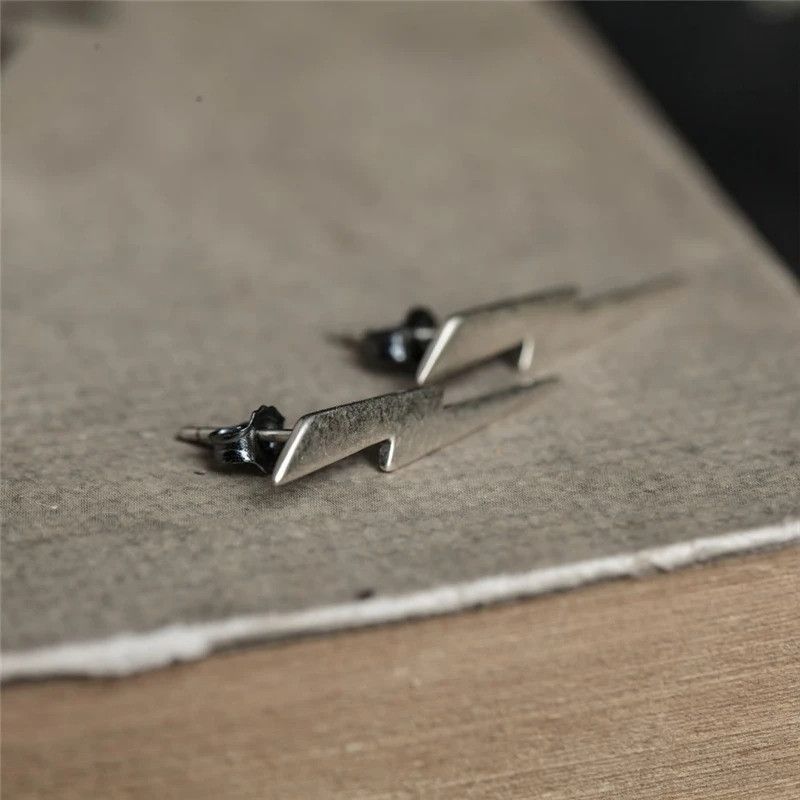 Jewelry Silver Lightning Stud Earrings 925 Sterling Ear Charms Size ONE SIZE - 4 Thumbnail